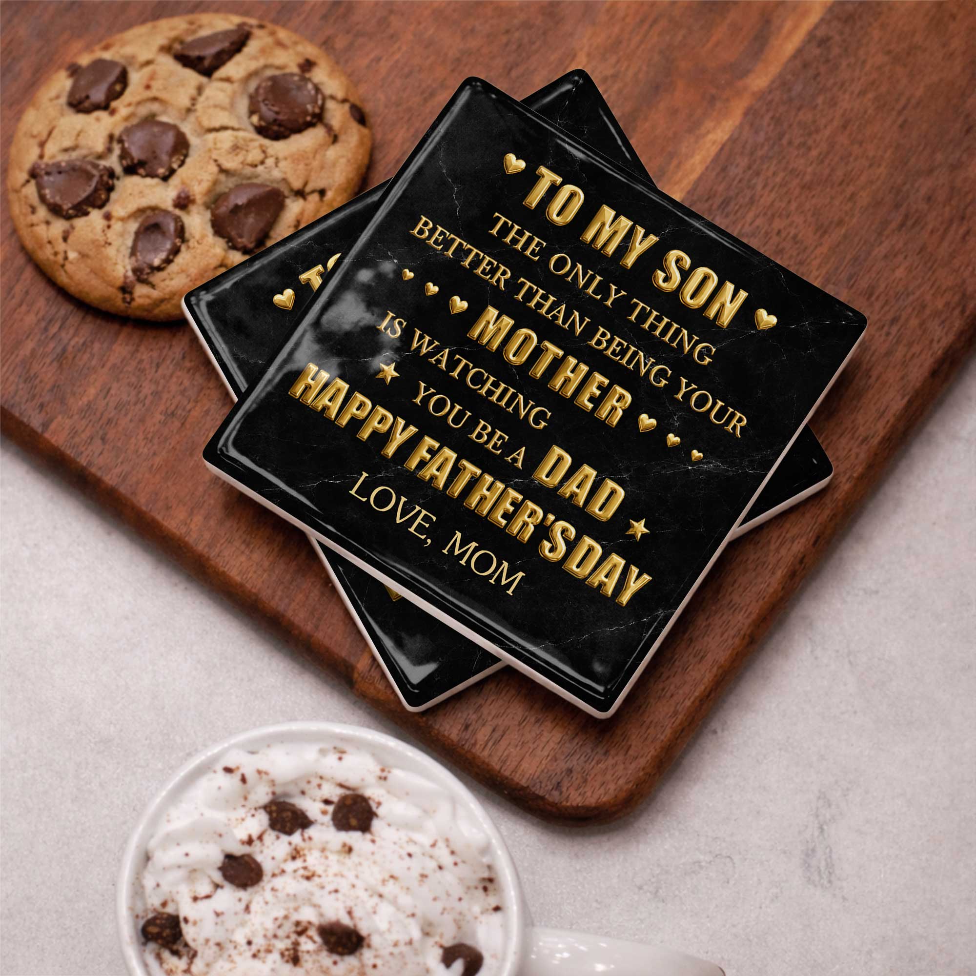 Personalized Ceramic Coaster Custom Message Gift for Son Square Ceramic Coaster GradoCreations