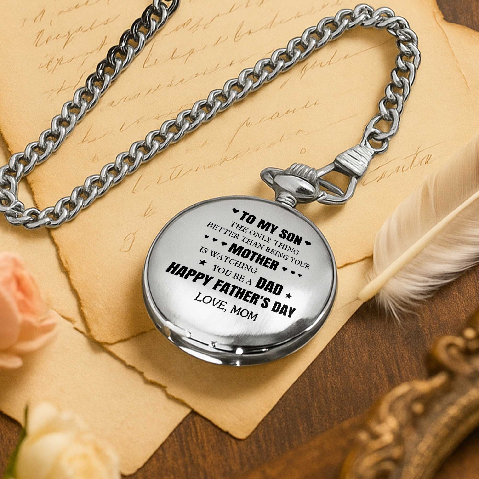 Personalized Silver Pocket Watch Heart & Stars Gift for Son Pocket Watch GradoCreations