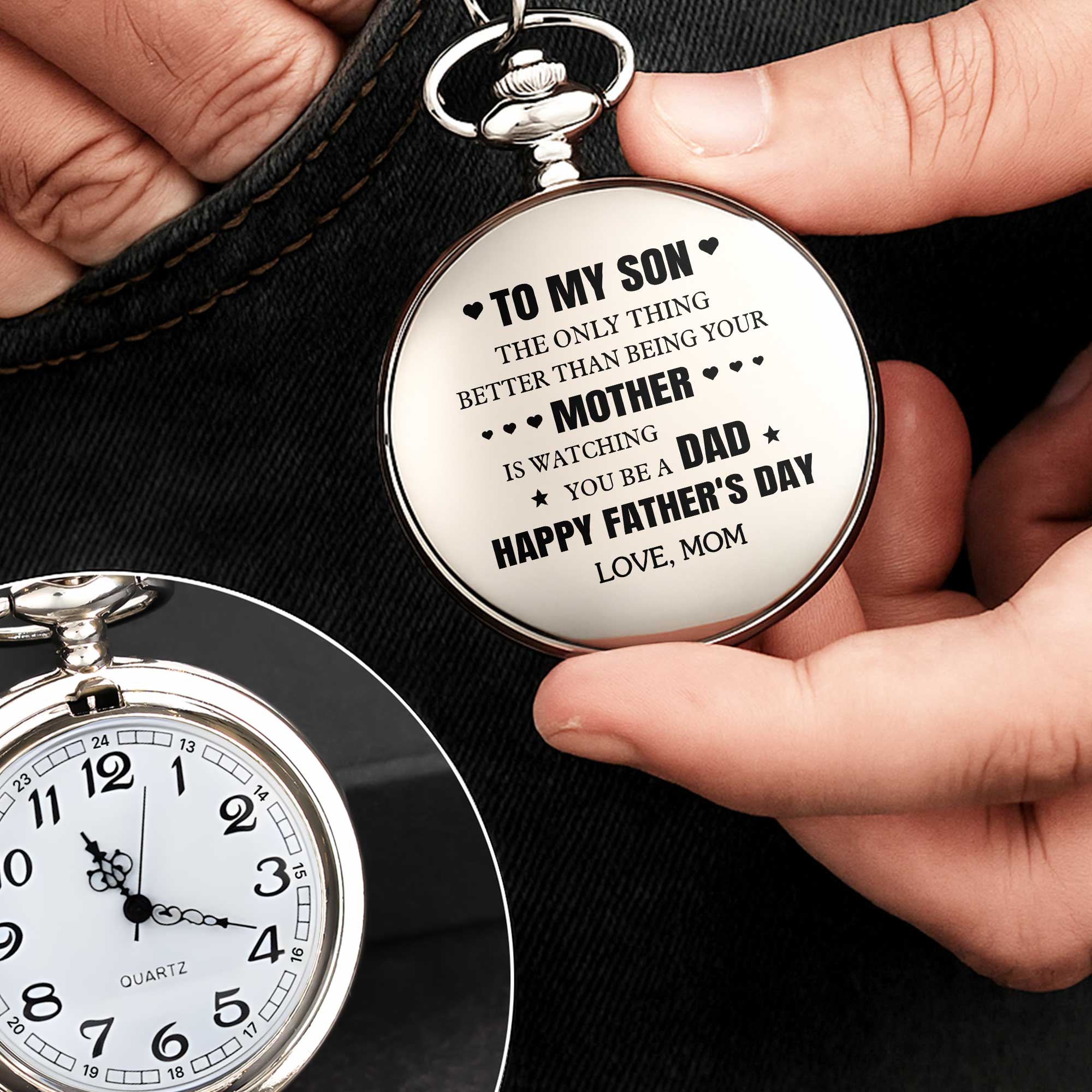 Personalized Silver Pocket Watch Heart & Stars Gift for Son Pocket Watch GradoCreations