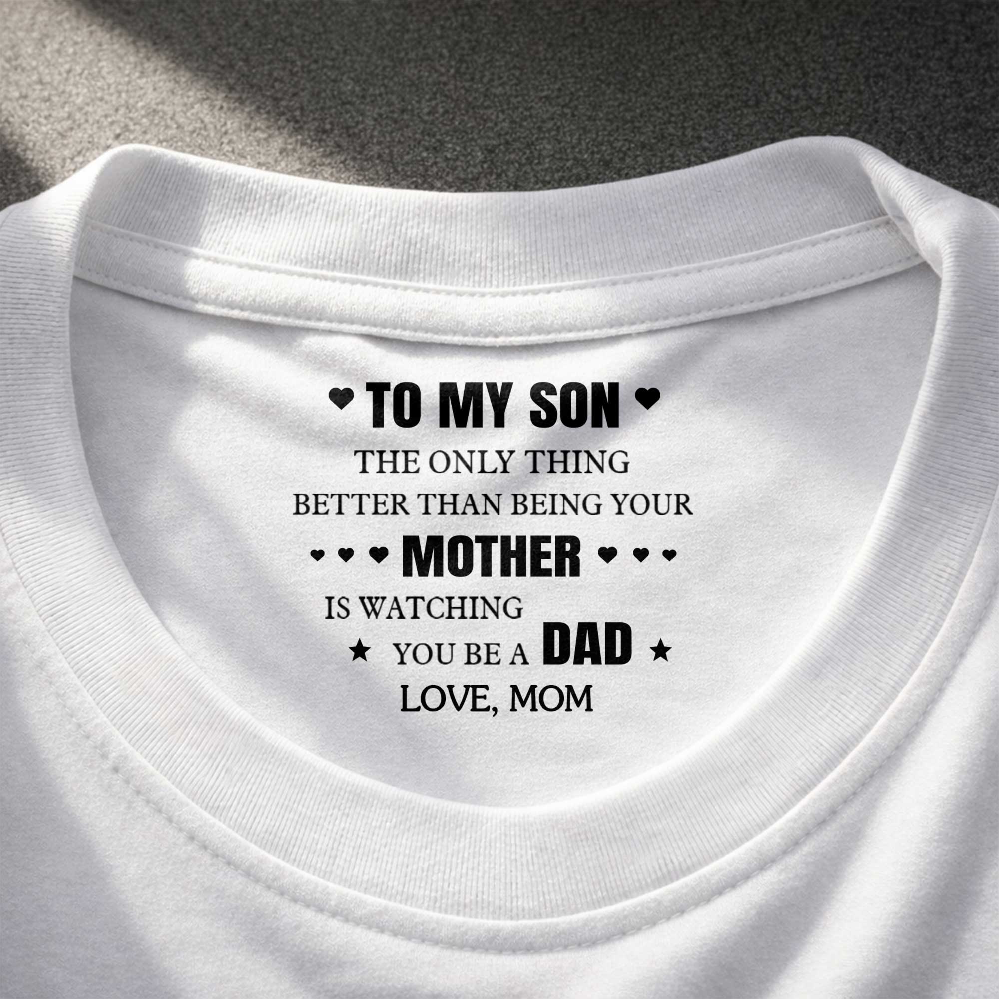 Personalized T-Shirt Custom Inside Neck Print Gift for Son Basic Shirt, Print inside back collar GradoCreations