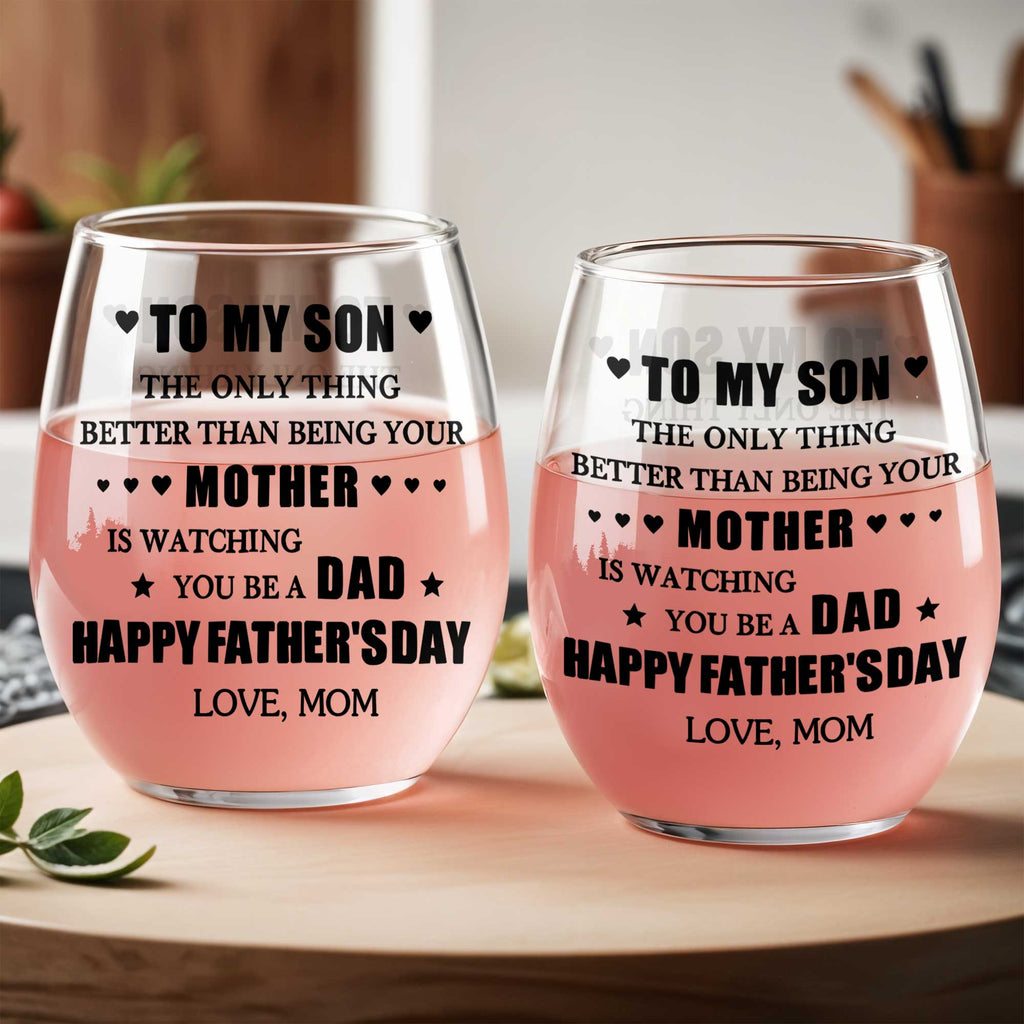 Personalized Stemless Wine Glass Custom Name Gift for Dad Wine Glasses GradoCreations