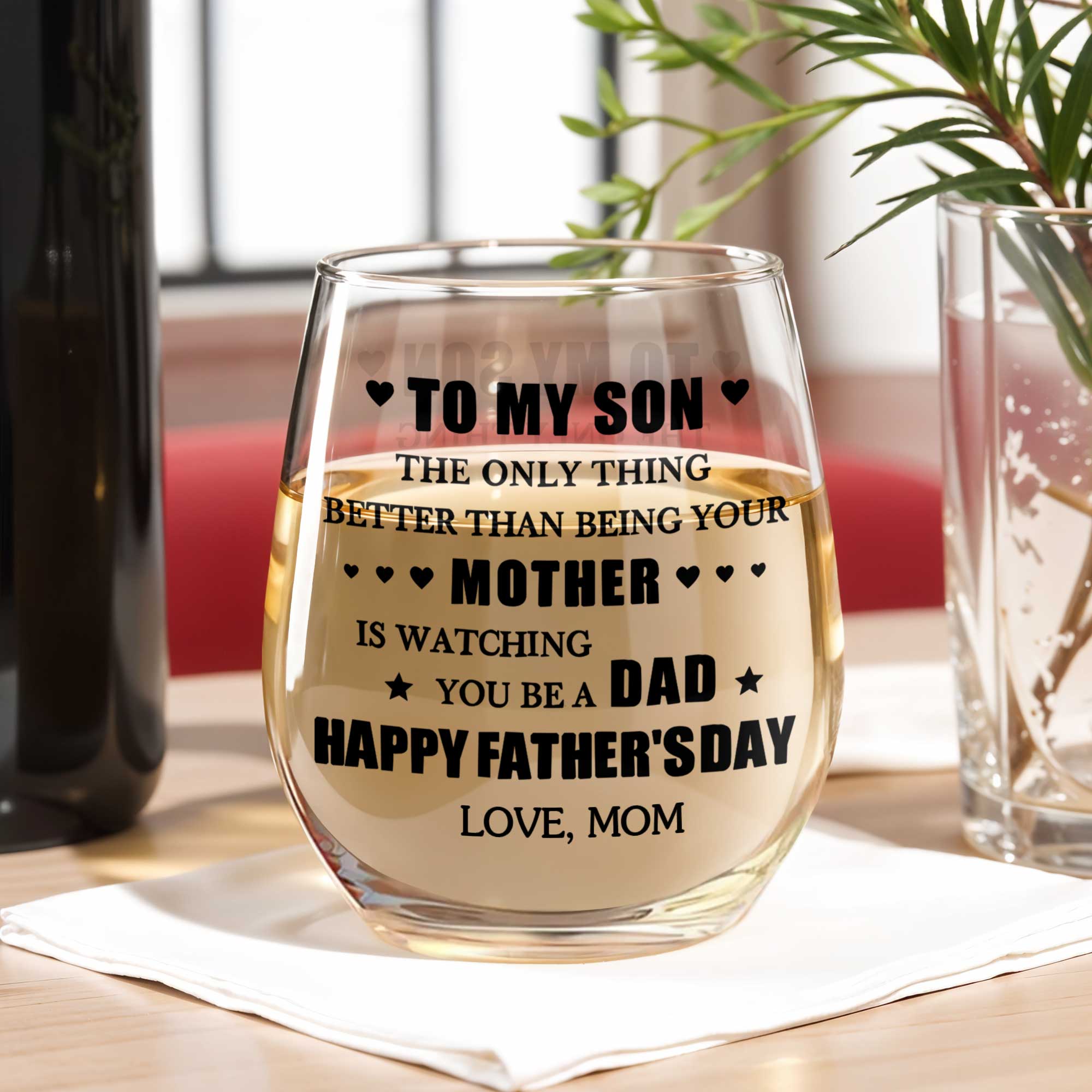 Personalized Stemless Wine Glass Custom Name Gift for Dad Wine Glasses GradoCreations