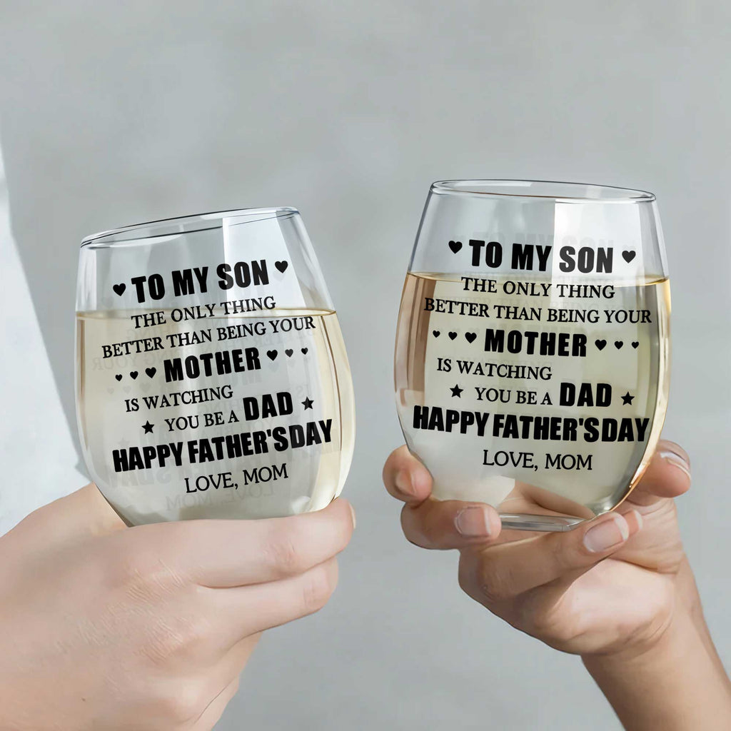 Personalized Stemless Wine Glass Custom Name Gift for Dad Wine Glasses GradoCreations