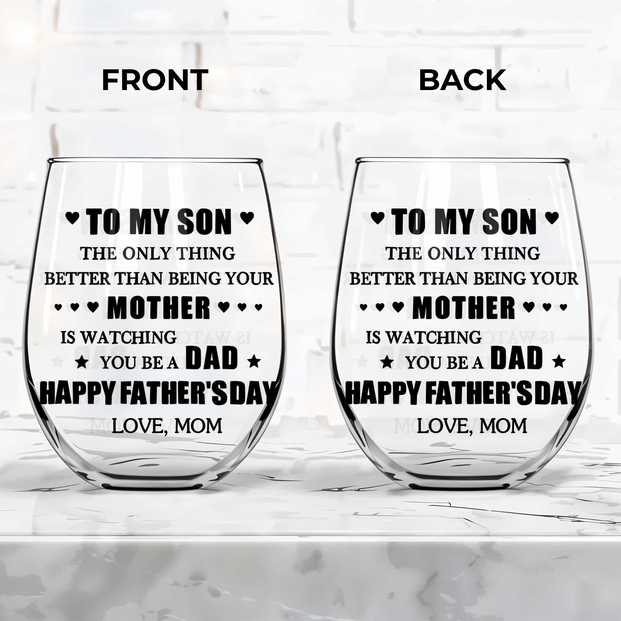 Personalized Stemless Wine Glass Custom Name Gift for Dad Wine Glasses GradoCreations