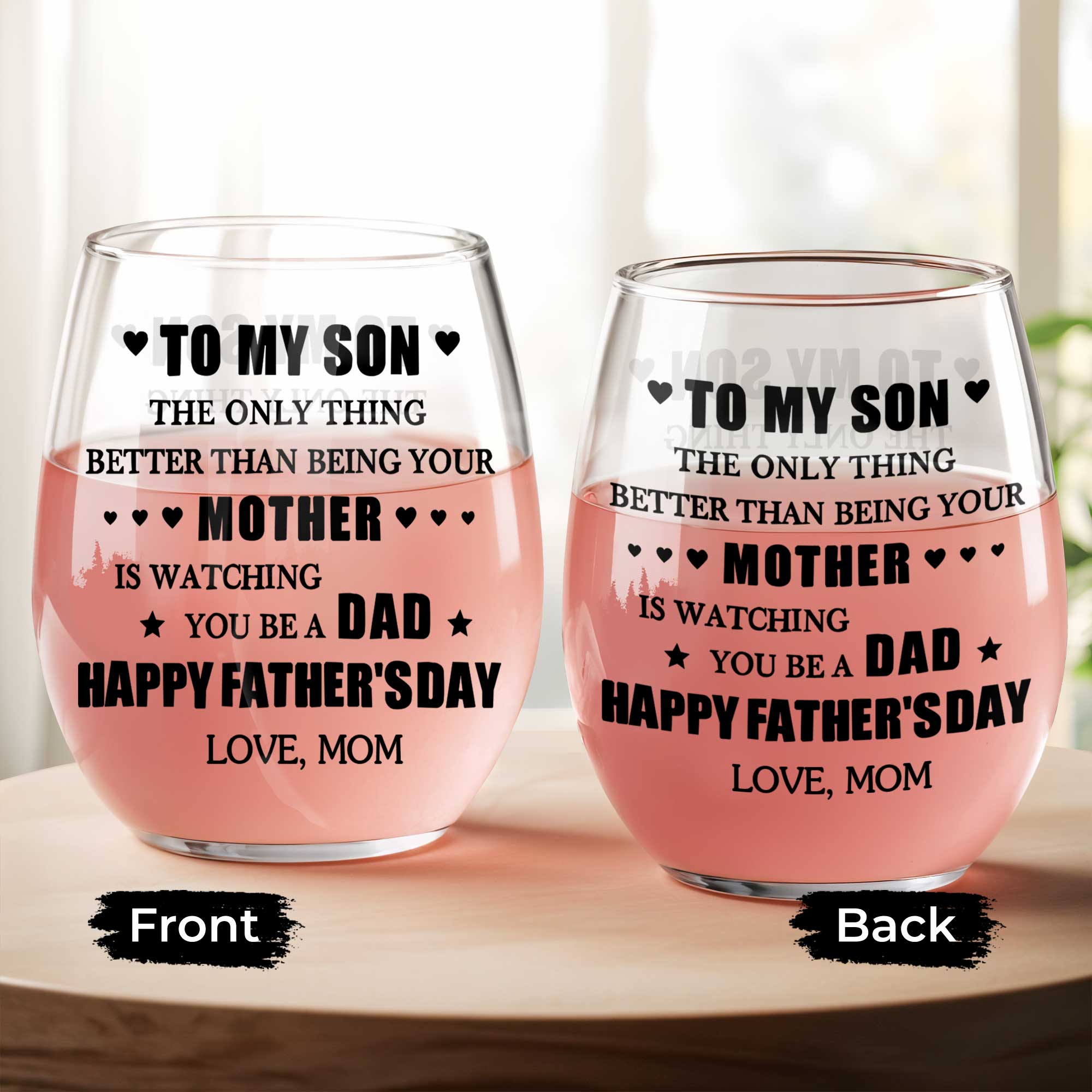 Personalized Stemless Wine Glass Custom Name Gift for Dad Wine Glasses GradoCreations