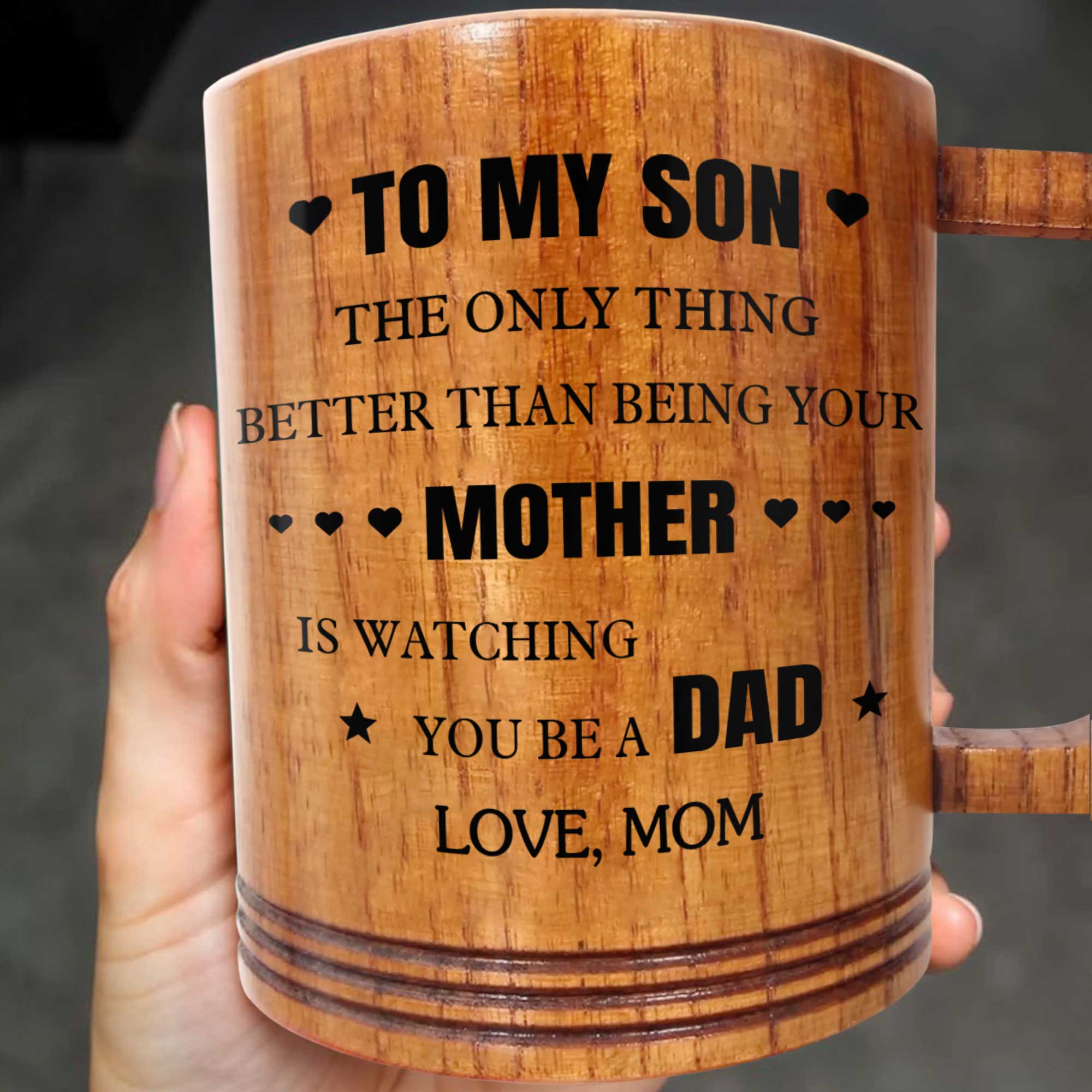 Personalized Wooden Mug for Son Custom Message Gift Wooden Mug GradoCreations