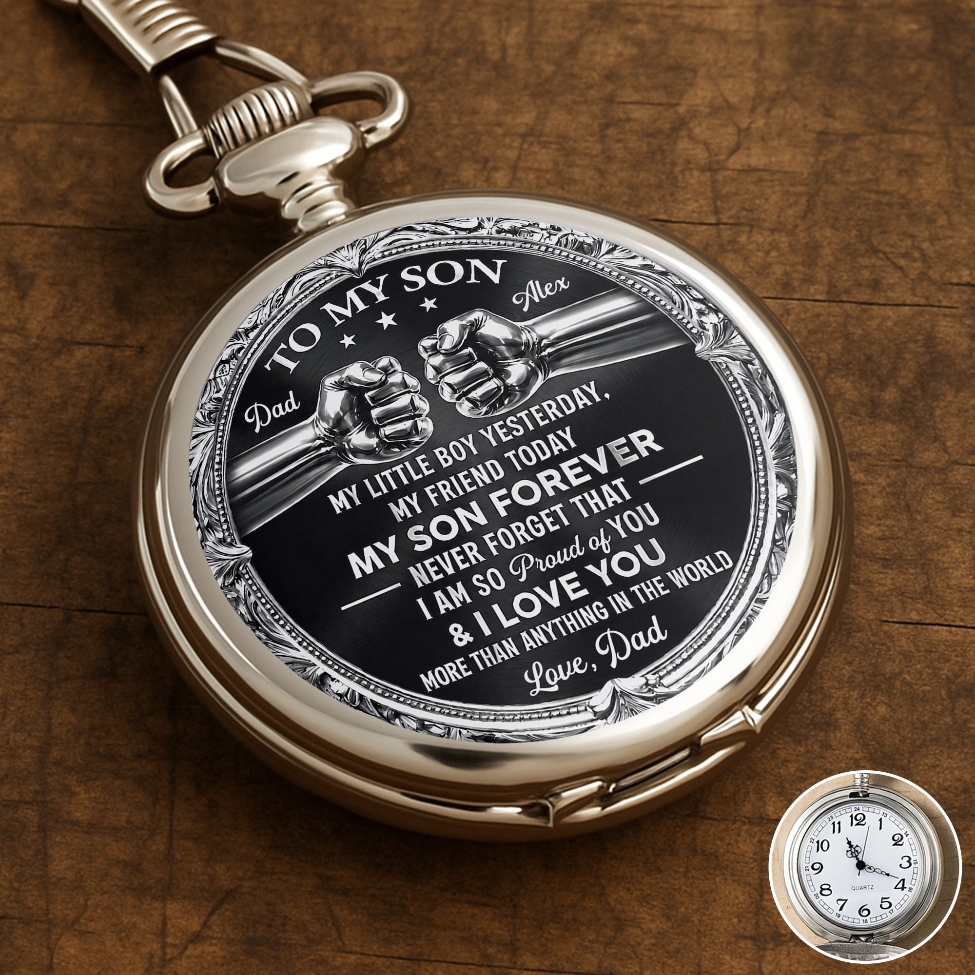 Personalized Silver Plated Pocket Watch Custom Gift for Son Pocket Watch GradoCreations