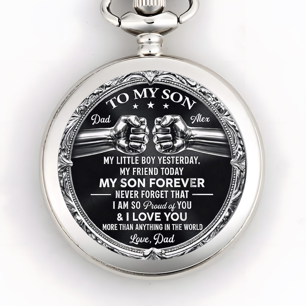 Personalized Silver Plated Pocket Watch Custom Gift for Son Pocket Watch GradoCreations