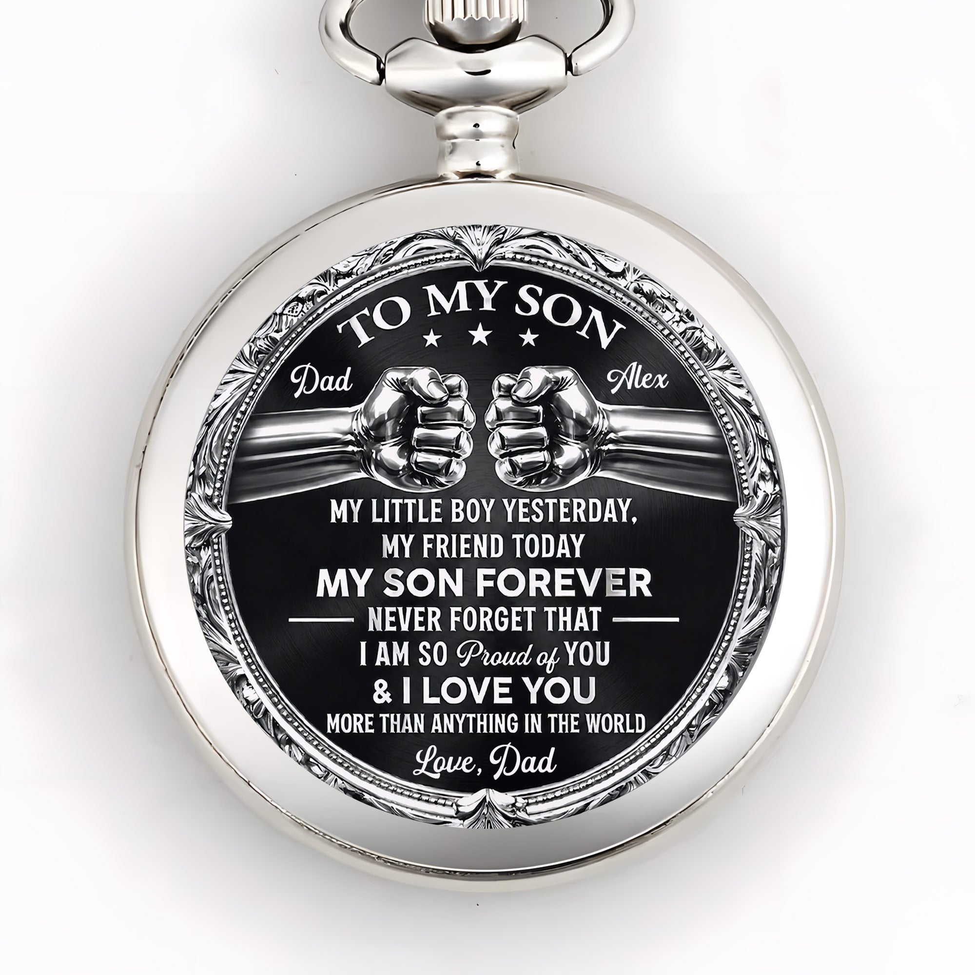 Personalized Silver Plated Pocket Watch Custom Gift for Son Pocket Watch GradoCreations