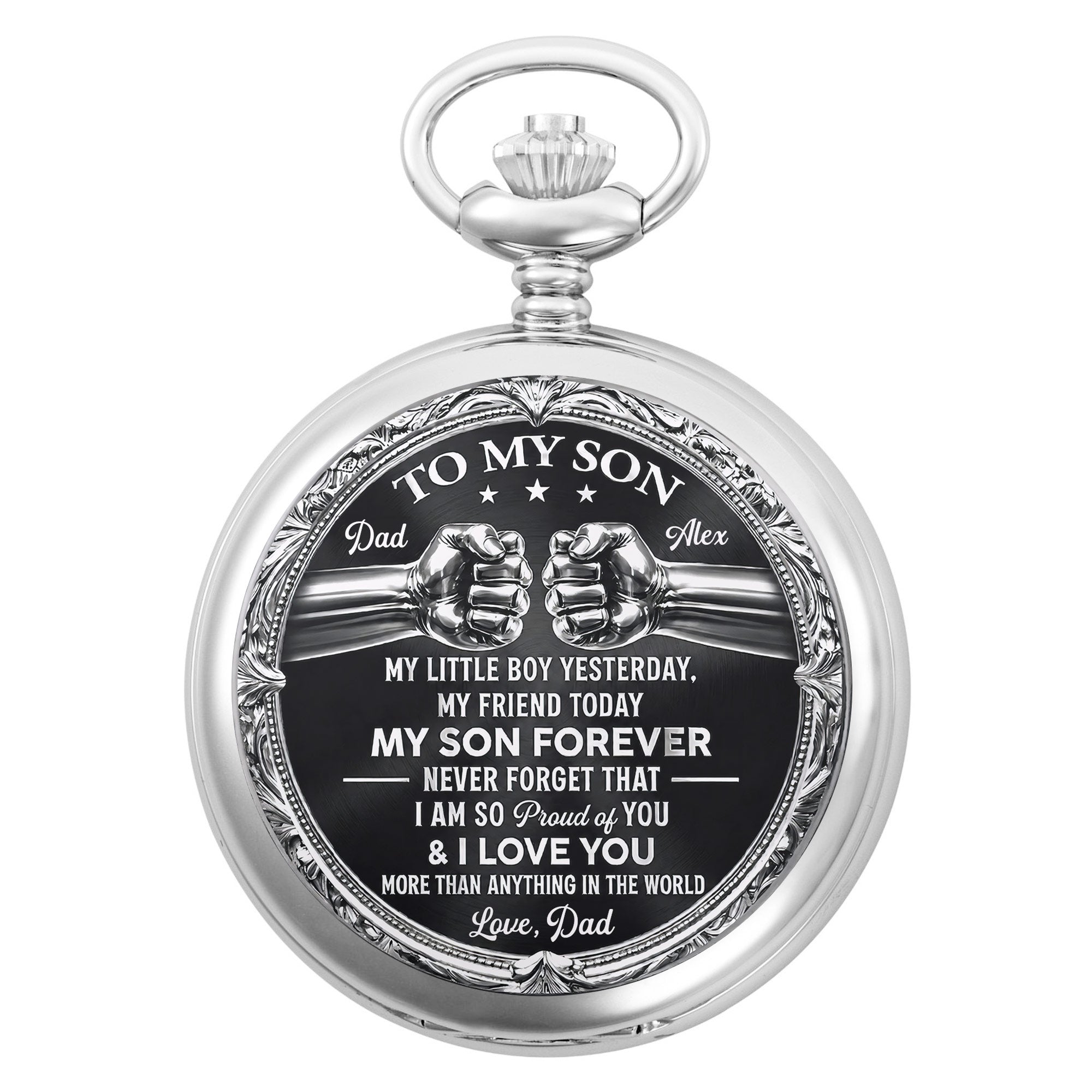 Personalized Silver Plated Pocket Watch Custom Gift for Son Pocket Watch GradoCreations