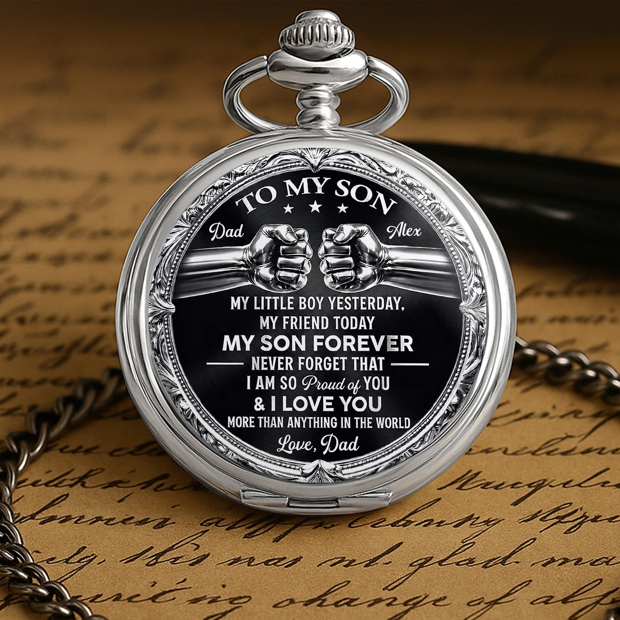 Personalized Silver Plated Pocket Watch Custom Gift for Son Pocket Watch GradoCreations