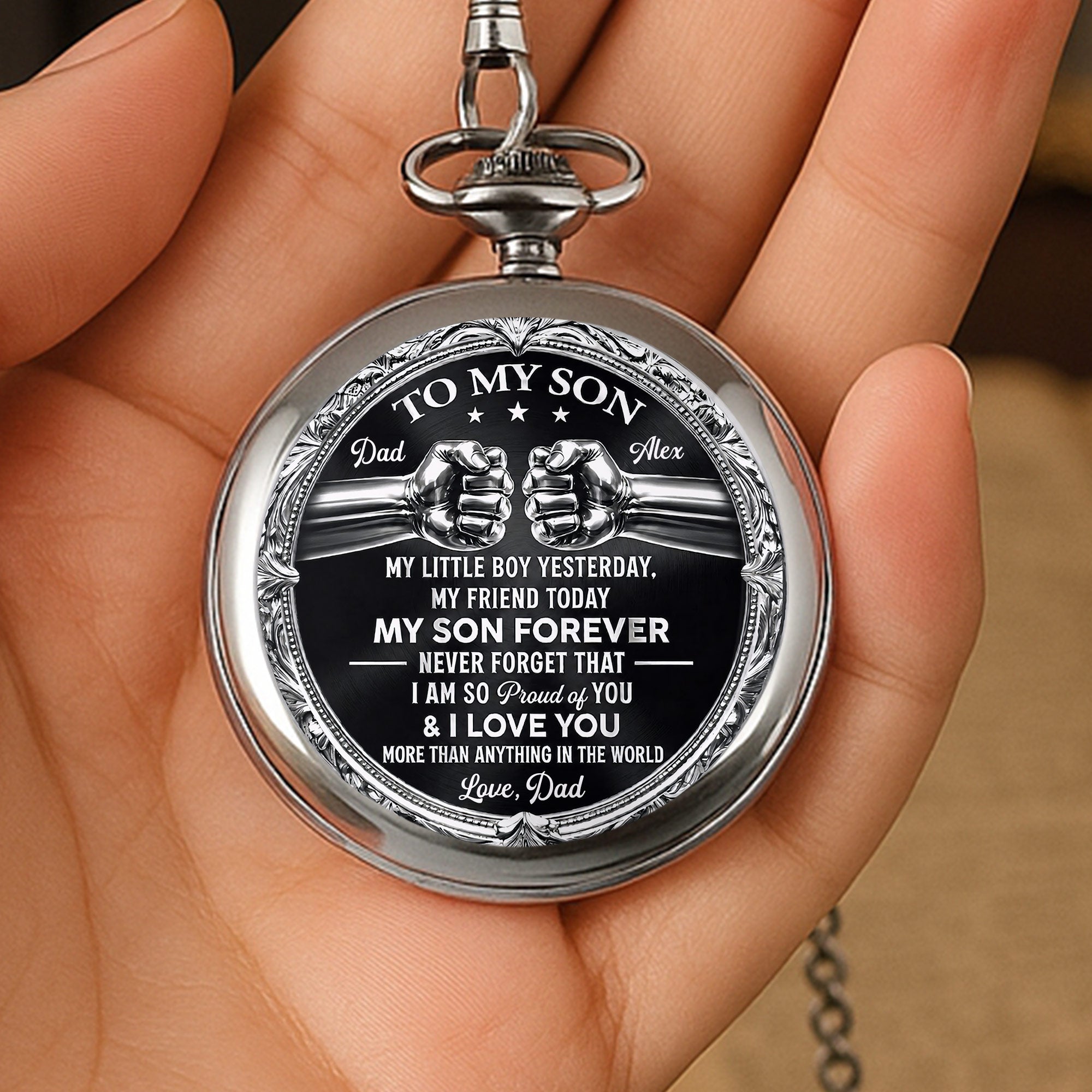 Personalized Silver Plated Pocket Watch Custom Gift for Son Pocket Watch GradoCreations