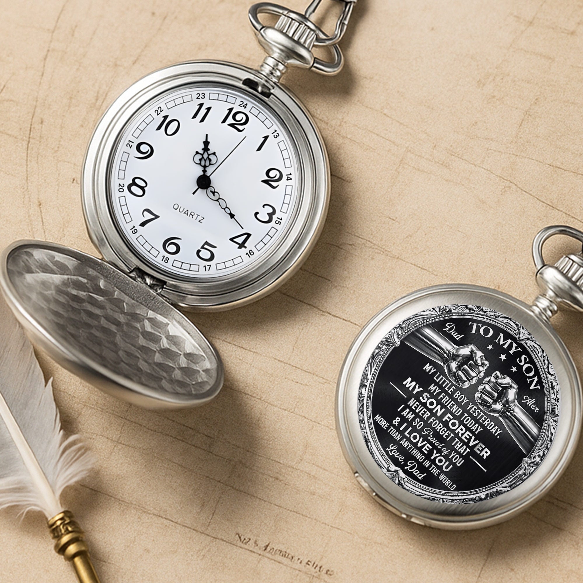 Personalized Silver Plated Pocket Watch Custom Gift for Son Pocket Watch GradoCreations