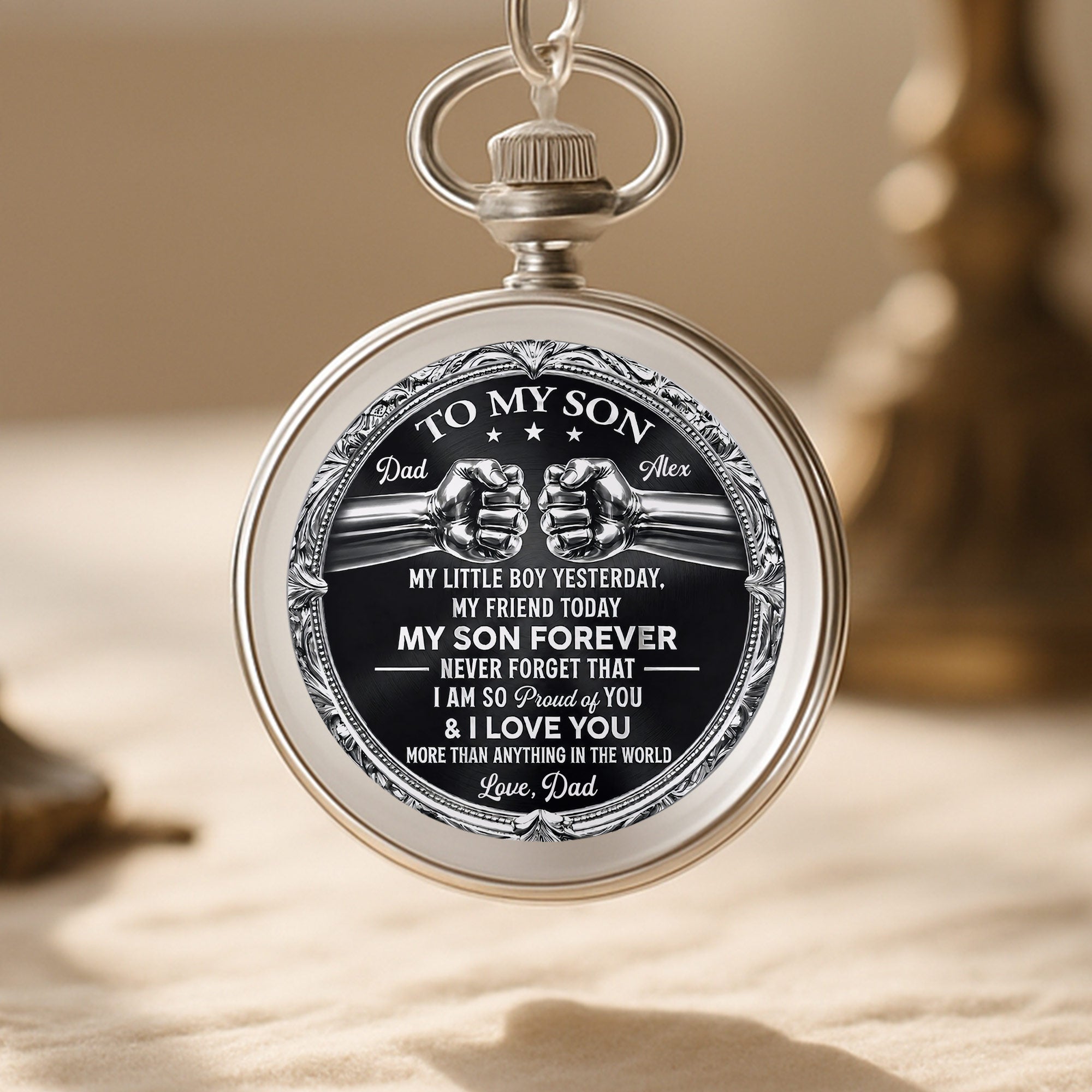 Personalized Silver Plated Pocket Watch Custom Gift for Son Pocket Watch GradoCreations