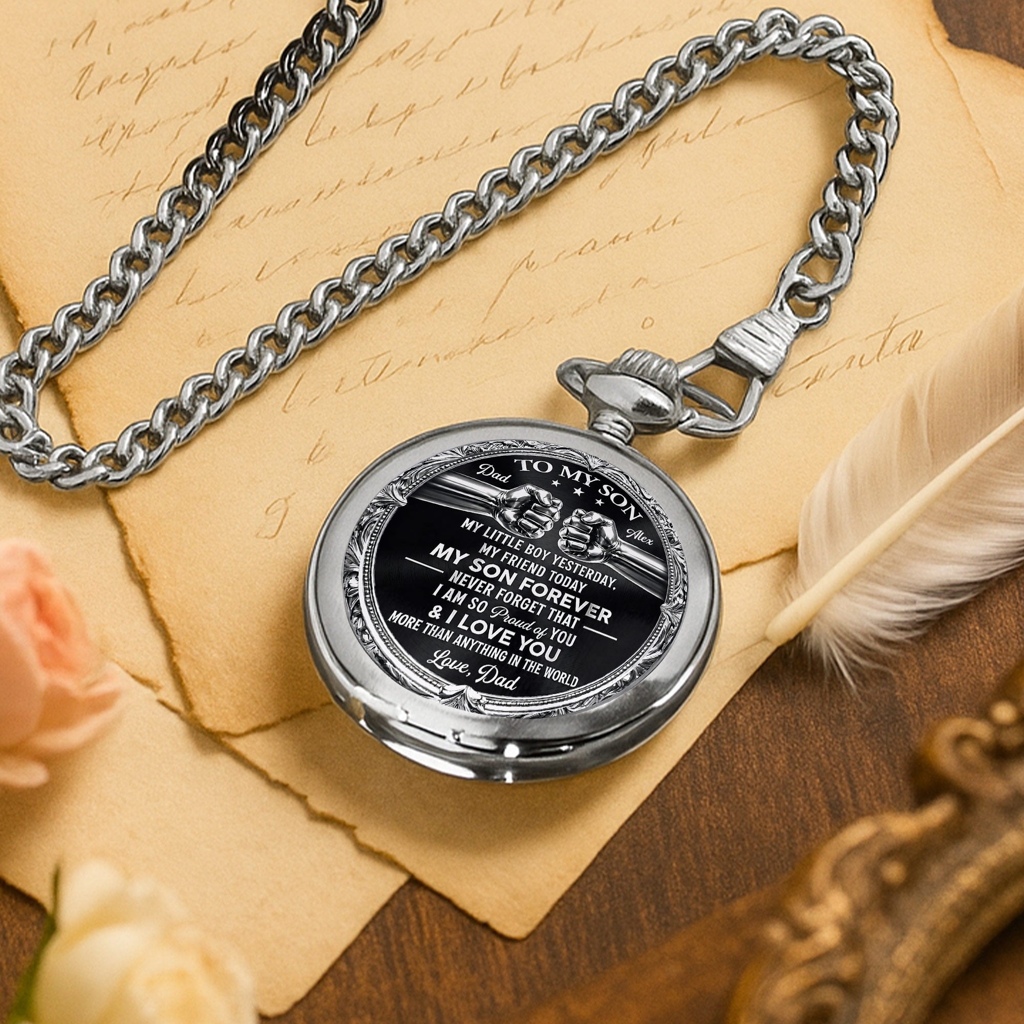 Personalized Silver Plated Pocket Watch Custom Gift for Son Pocket Watch GradoCreations