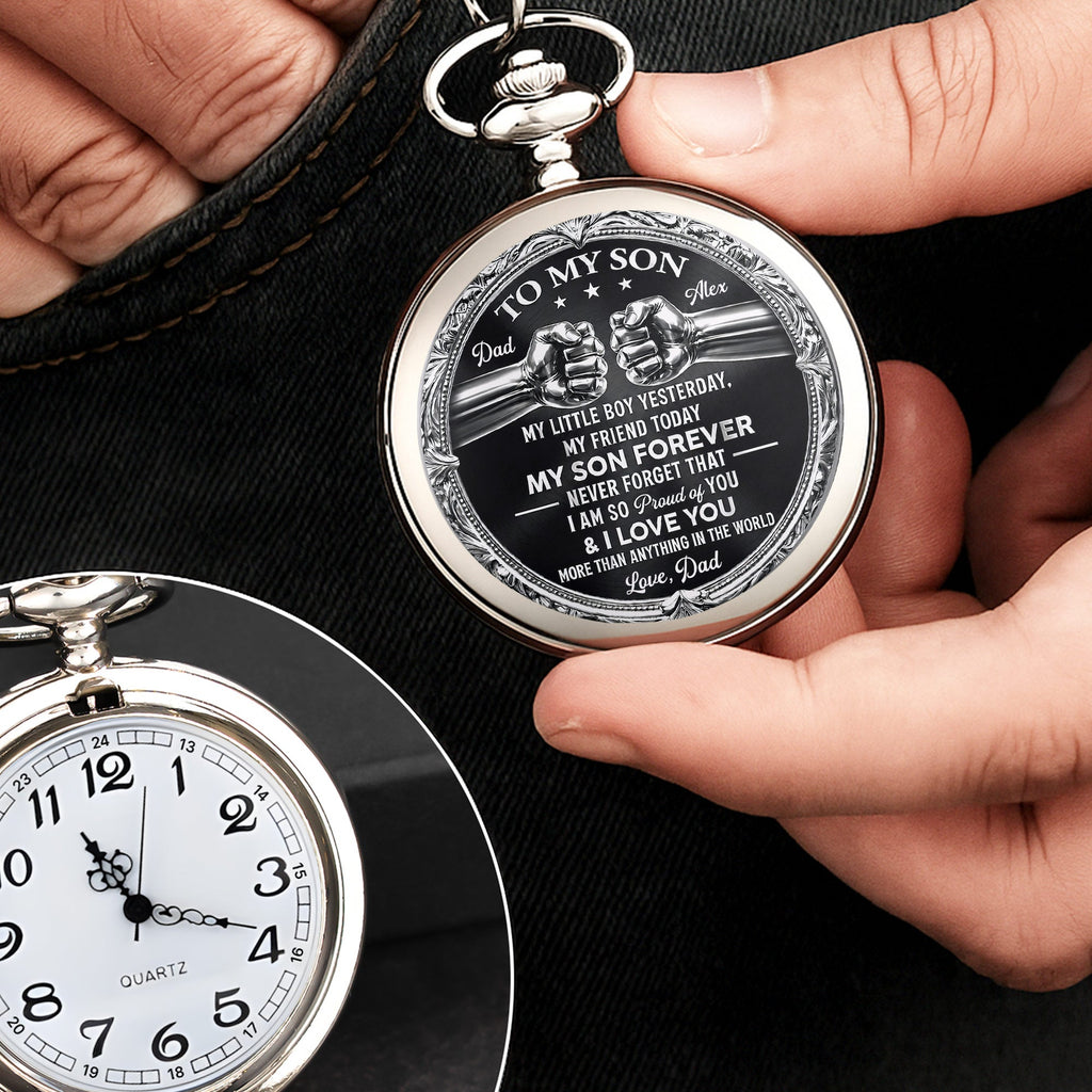 Personalized Silver Plated Pocket Watch Custom Gift for Son Pocket Watch GradoCreations
