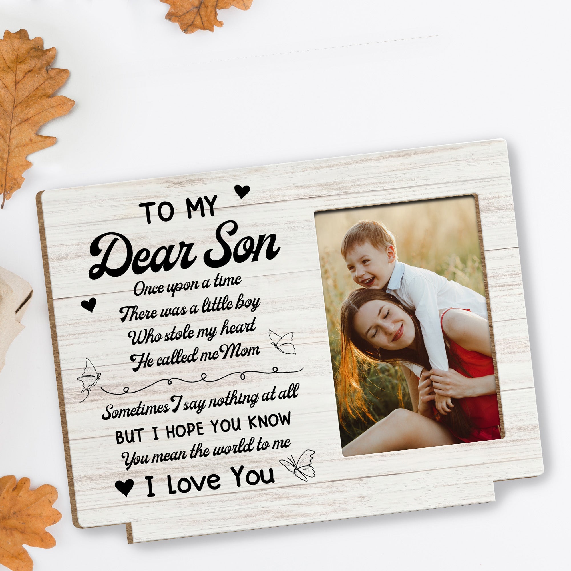 Personalized Custom Wood Plaque for Son with Hearts & Butterflies