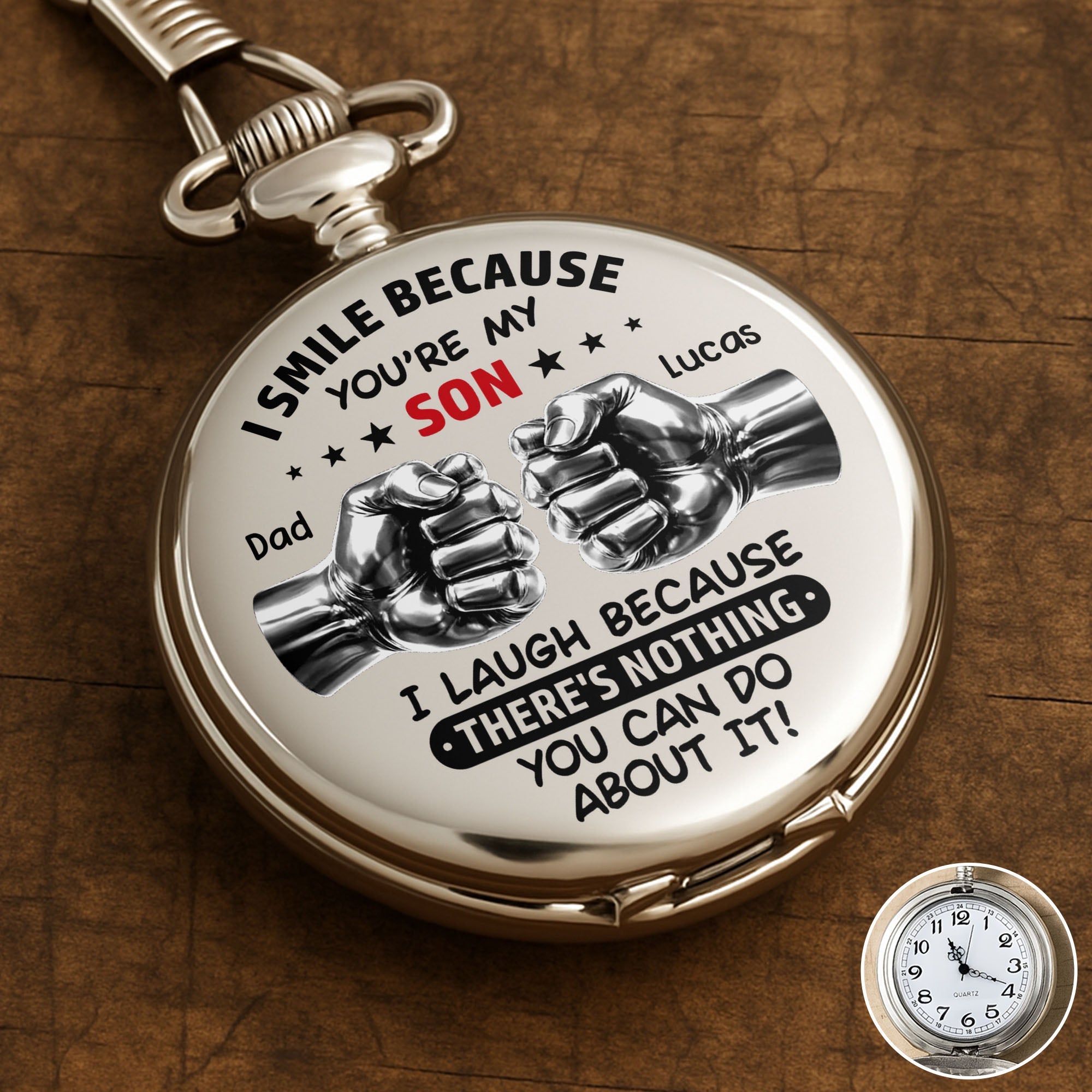 Personalized Silver-Plated Pocket Watch Custom Gift for Son Pocket Watch GradoCreations