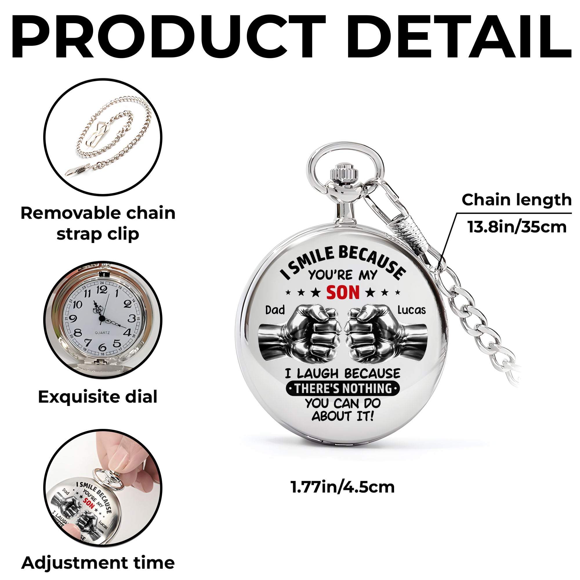 Personalized Silver-Plated Pocket Watch Custom Gift for Son Pocket Watch GradoCreations
