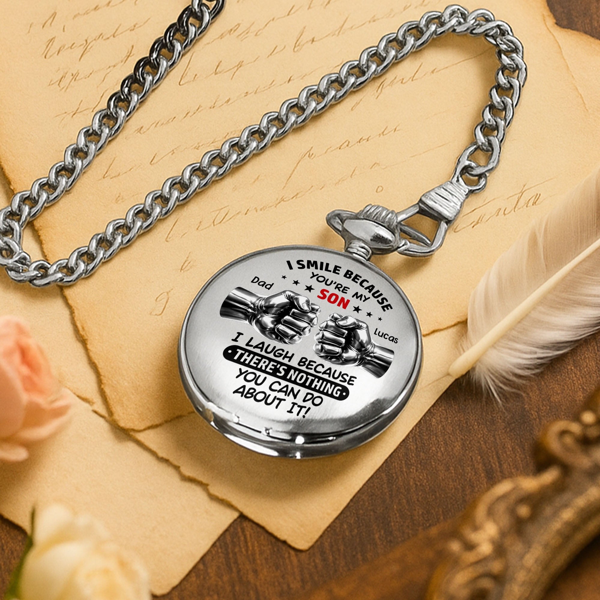 Personalized Silver-Plated Pocket Watch Custom Gift for Son Pocket Watch GradoCreations