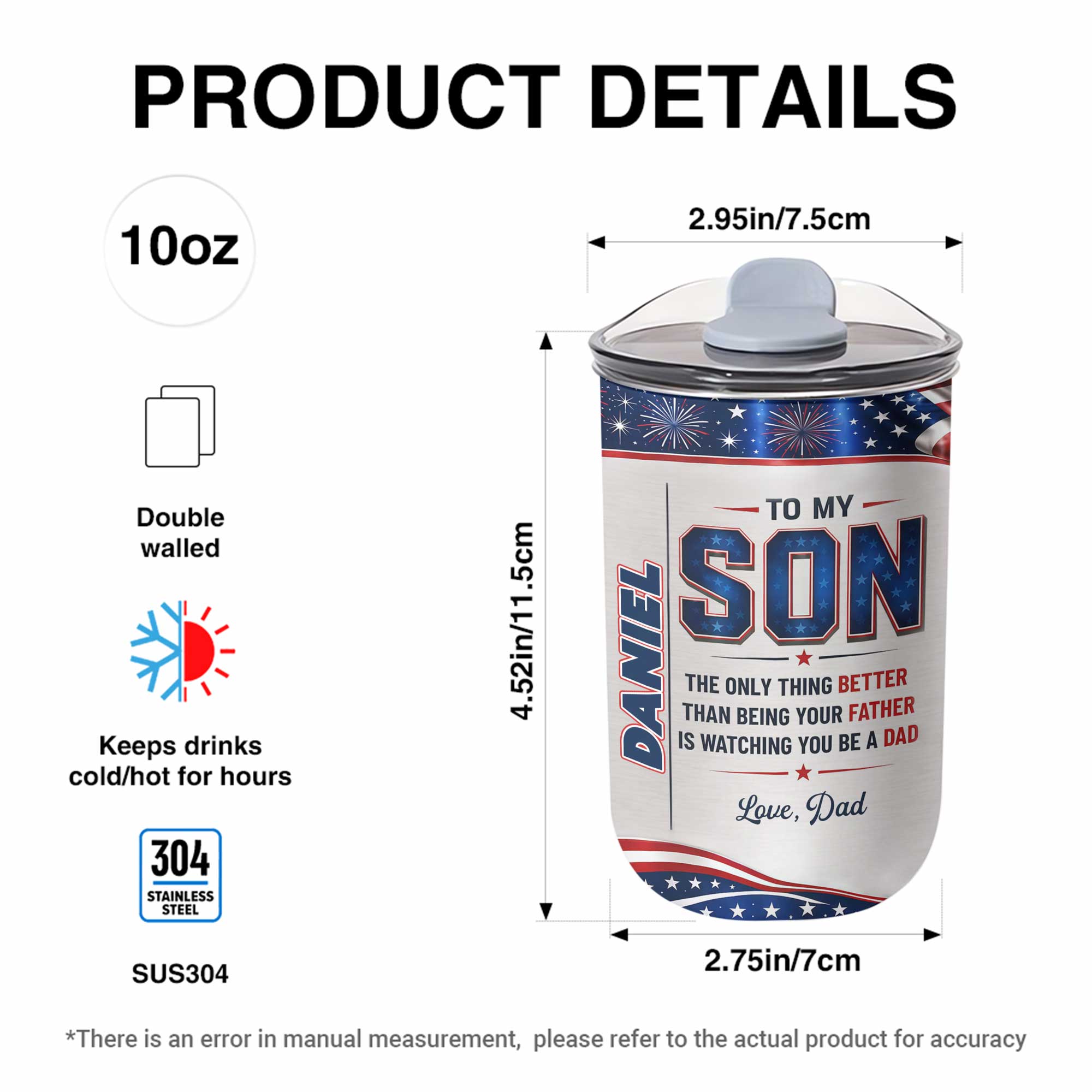 Personalized 10oz Tumbler Custom Name Patriotic Gift for Son 10oz tumbler GradoCreations