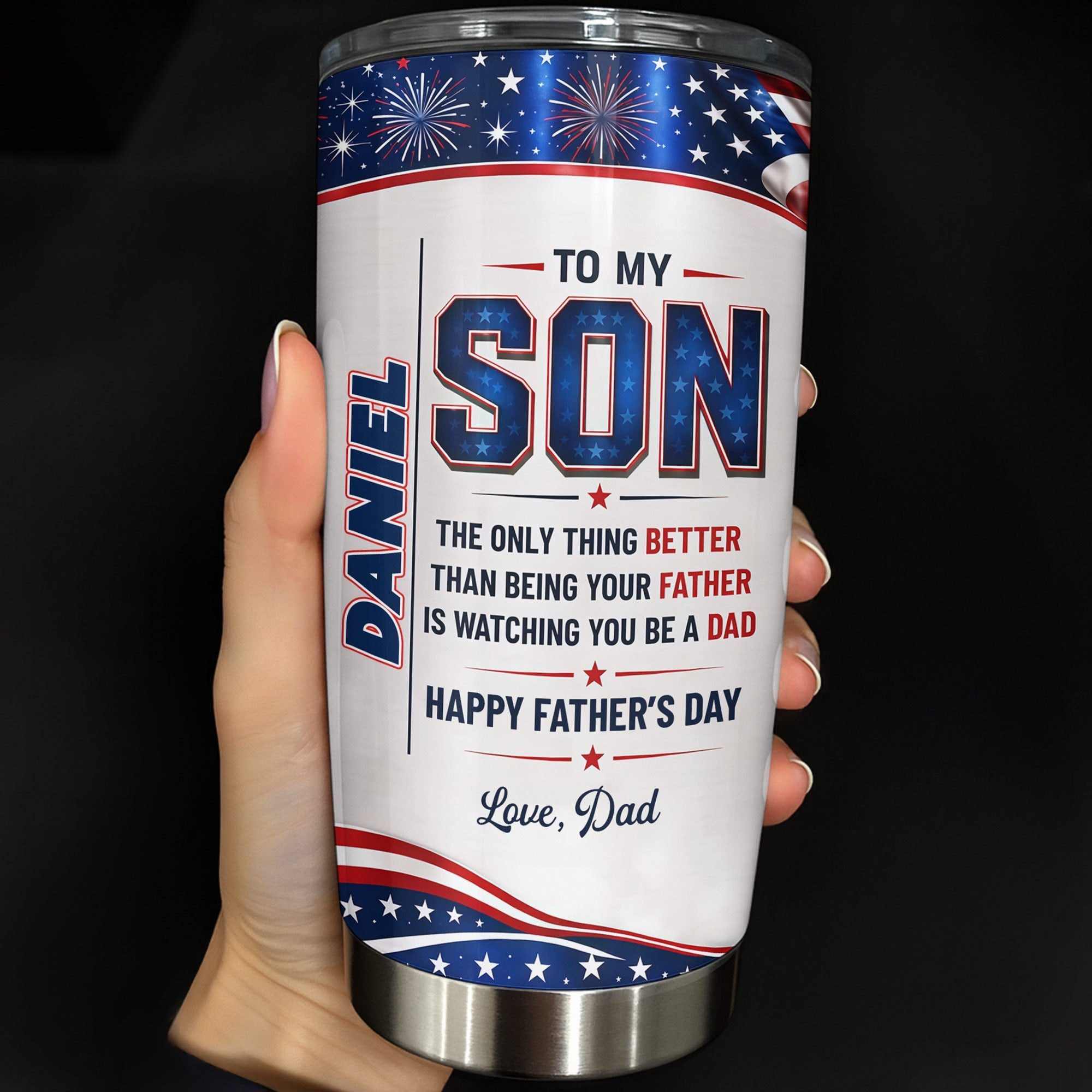 Personalized Patriotic Stars Tumbler Custom Gift for Son