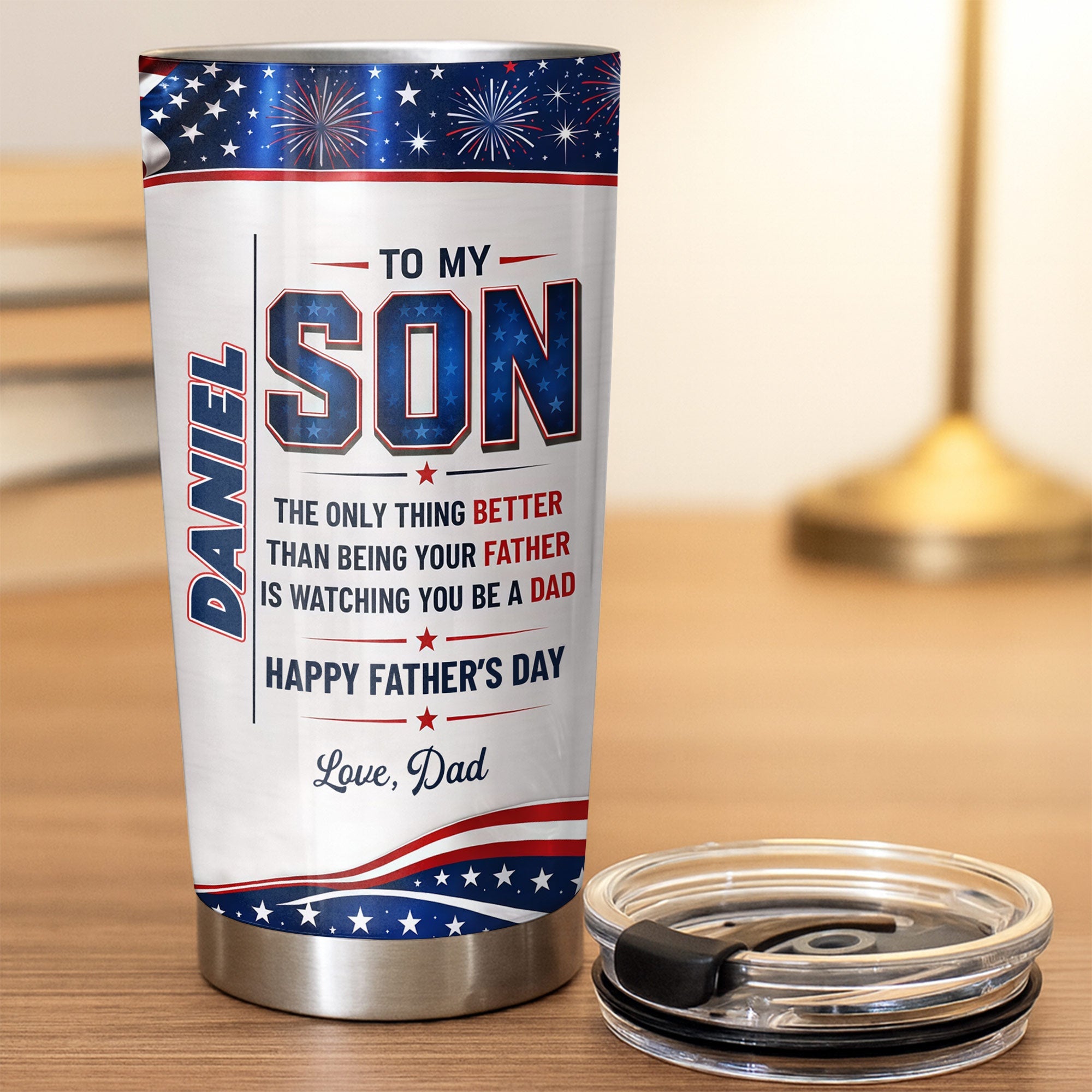 Personalized Patriotic Stars Tumbler Custom Gift for Son