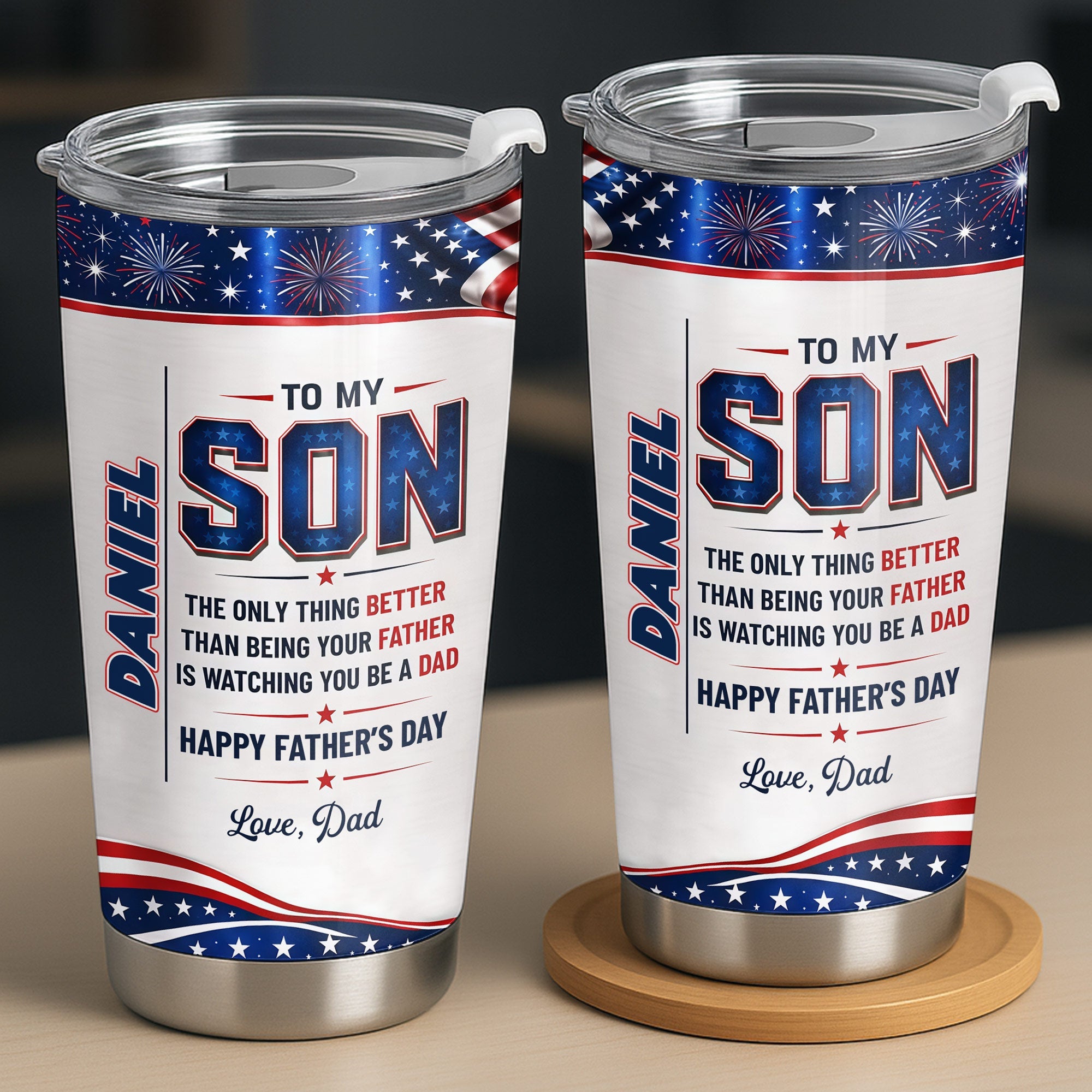 Personalized Patriotic Stars Tumbler Custom Gift for Son Tumbler GradoCreations