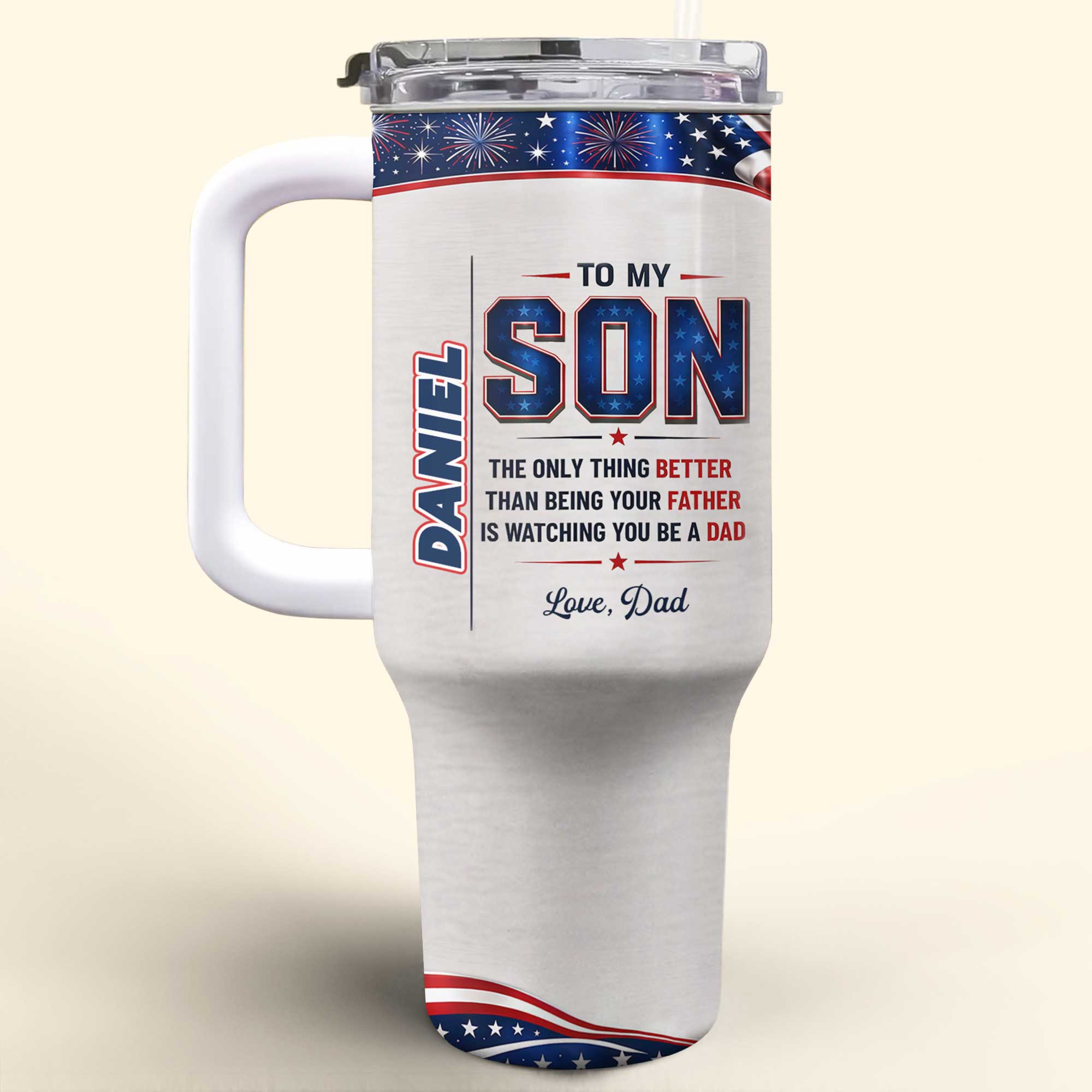 Personalized 40oz Tumbler Custom Name Patriotic Gift for Son 40oz Tumbler GradoCreations