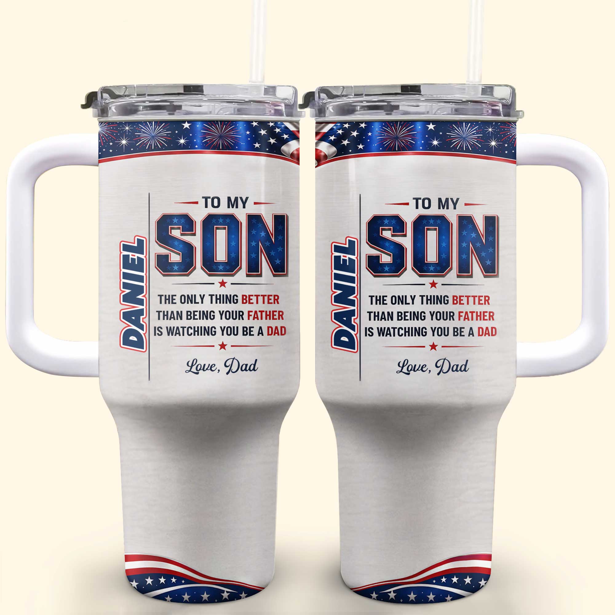 Personalized 40oz Tumbler Custom Name Patriotic Gift for Son 40oz Tumbler GradoCreations