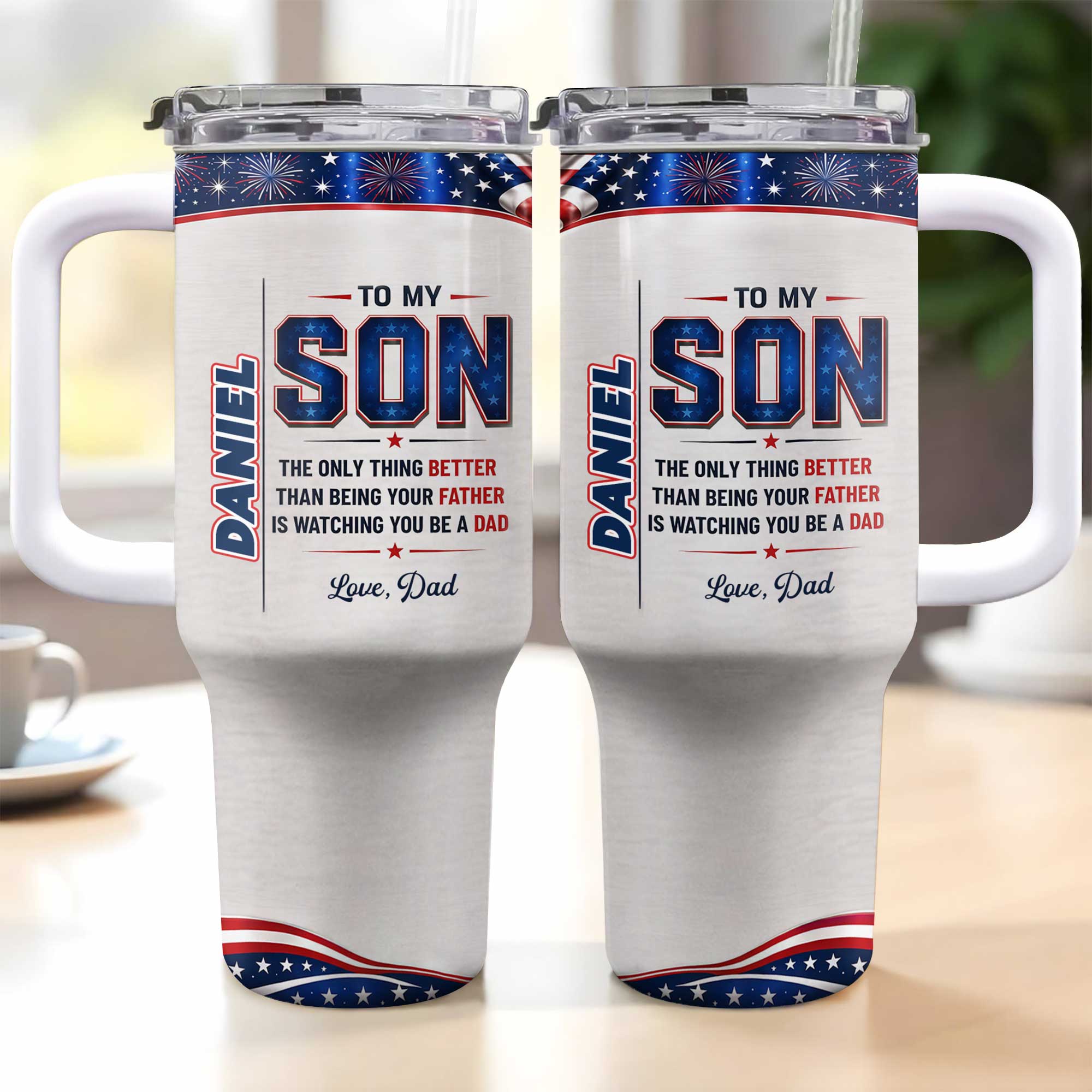 Personalized 40oz Tumbler Custom Name Patriotic Gift for Son 40oz Tumbler GradoCreations