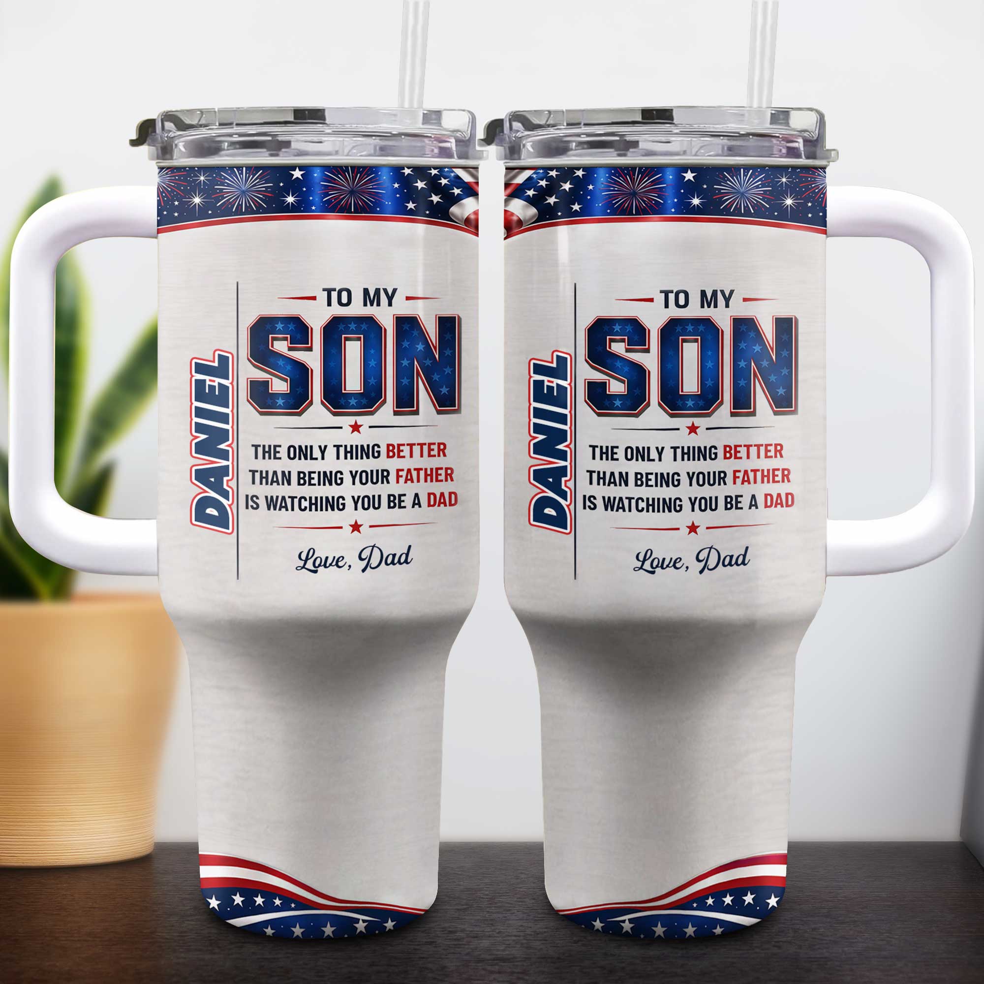 Personalized 40oz Tumbler Custom Name Patriotic Gift for Son 40oz Tumbler GradoCreations