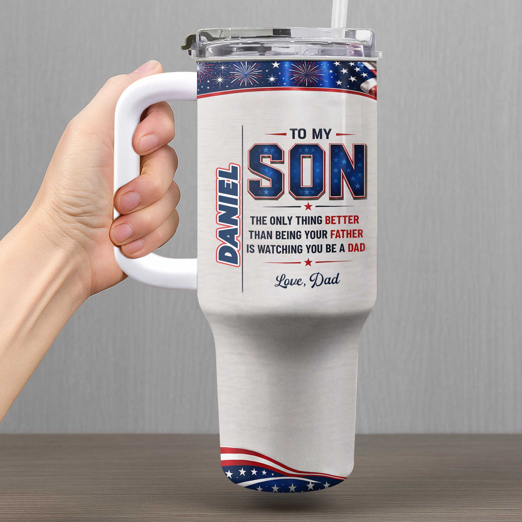 Personalized 40oz Tumbler Custom Name Patriotic Gift for Son 40oz Tumbler GradoCreations