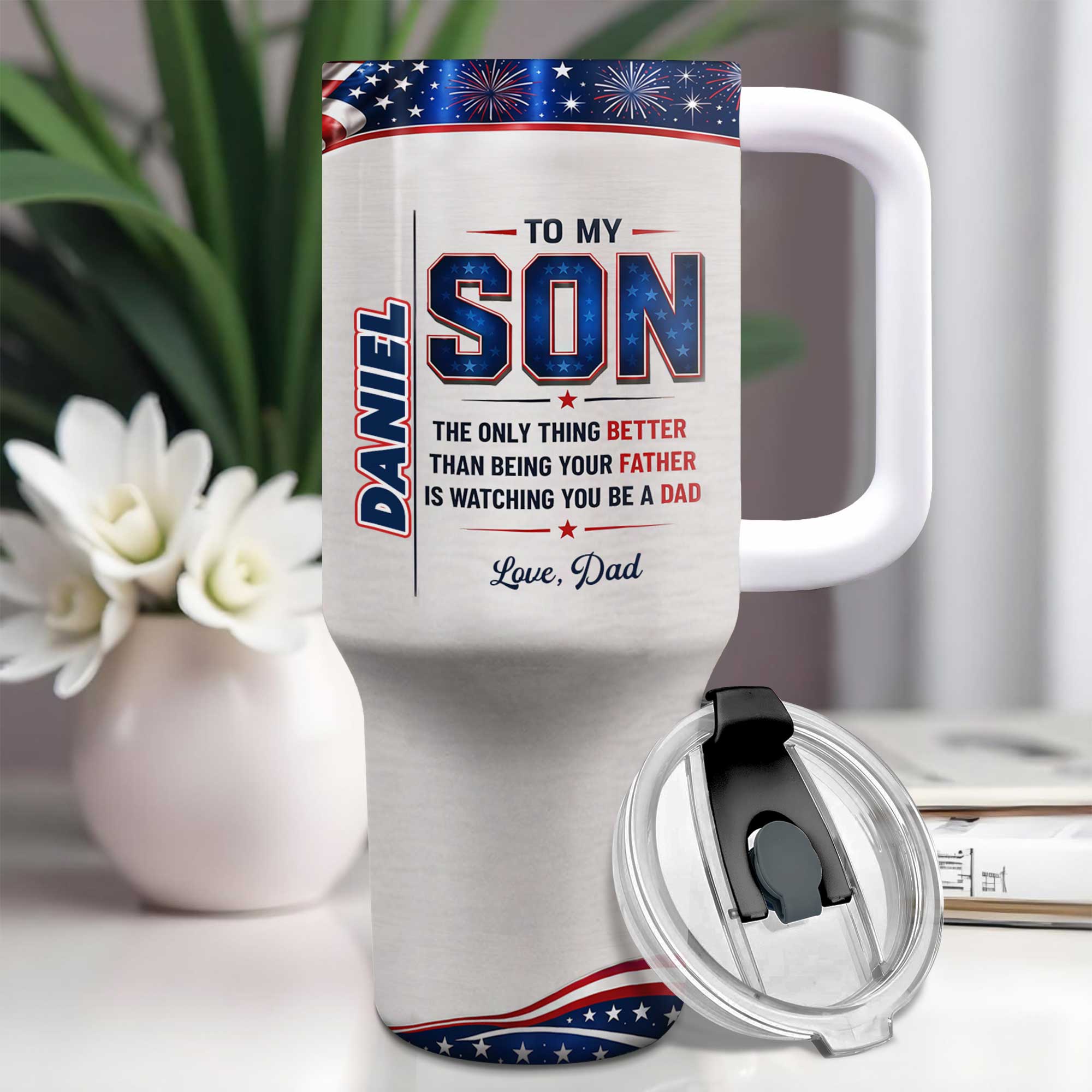 Personalized 40oz Tumbler Custom Name Patriotic Gift for Son 40oz Tumbler GradoCreations