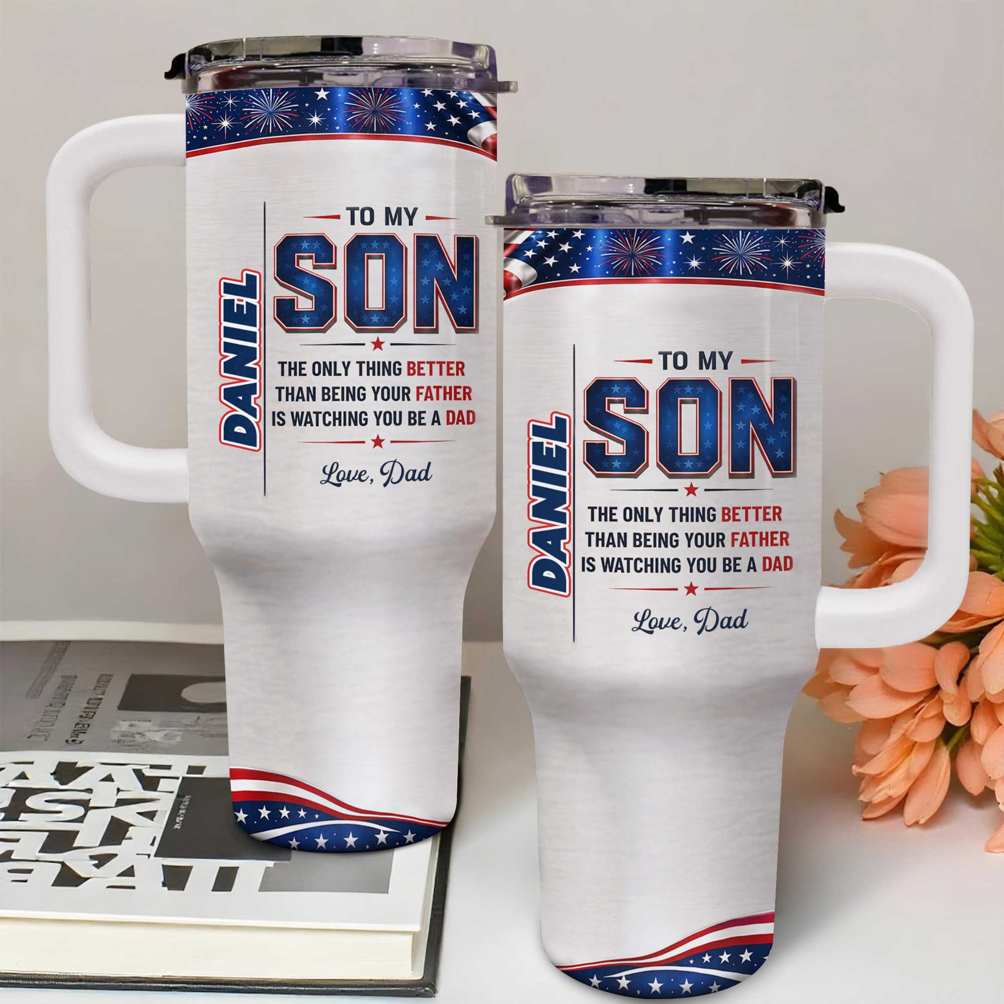 Personalized 40oz Tumbler Custom Name Patriotic Gift for Son 40oz Tumbler GradoCreations