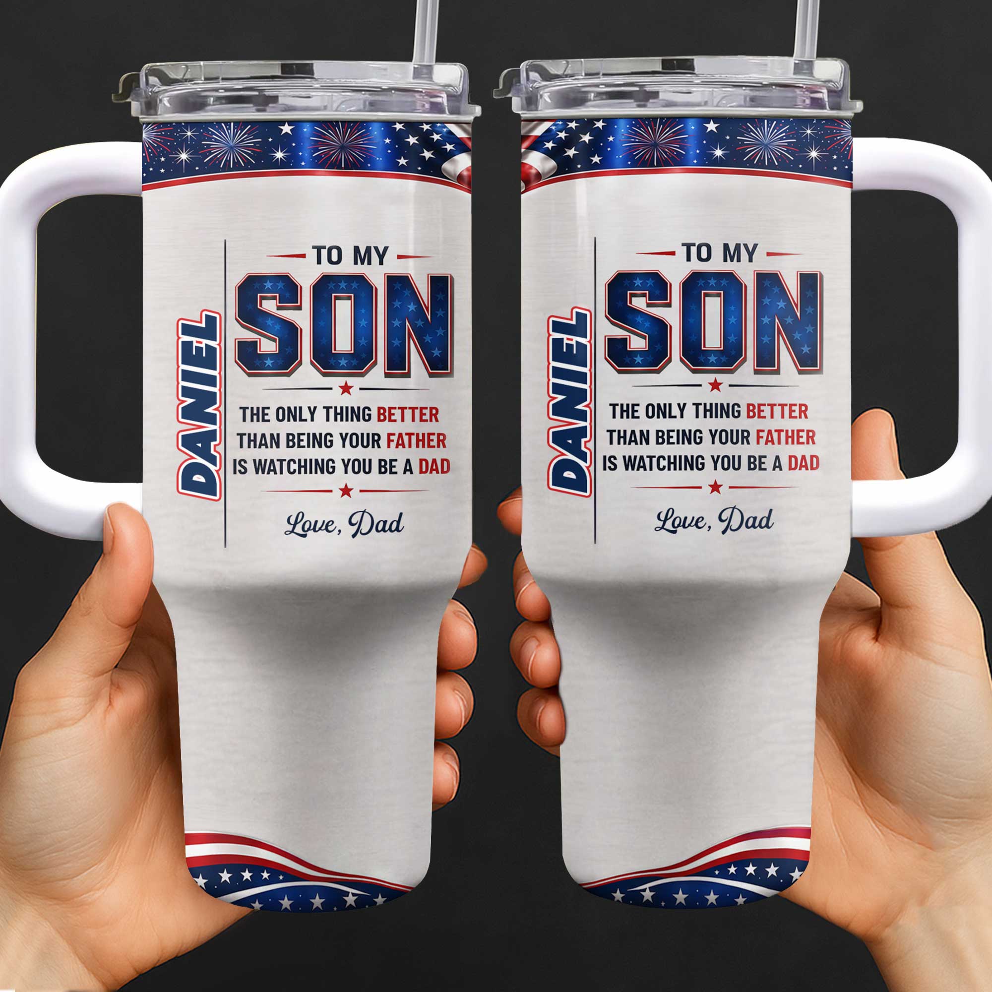 Personalized 40oz Tumbler Custom Name Patriotic Gift for Son 40oz Tumbler GradoCreations