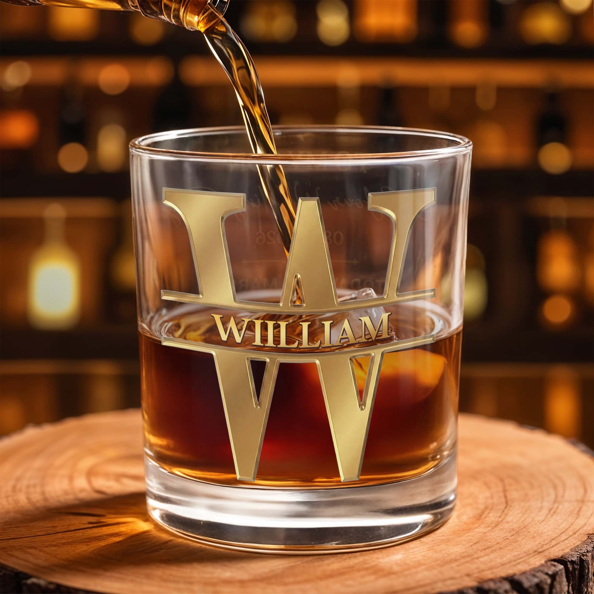 Personalized 3D Golden Monogram Whiskey Glass Custom Gift for Son