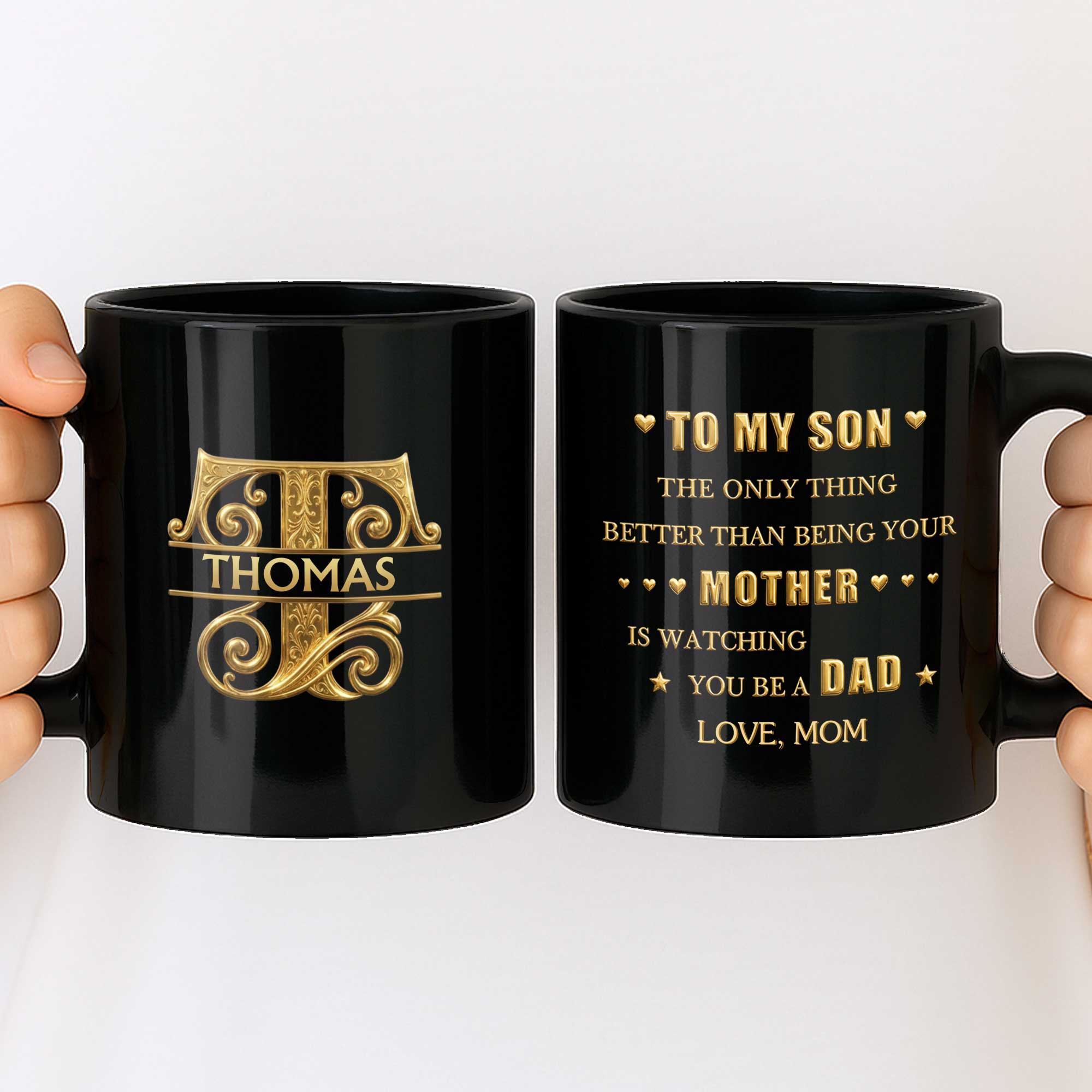 Personalized Black Mug Custom Initials Gift for Son Black Mug GradoCreations