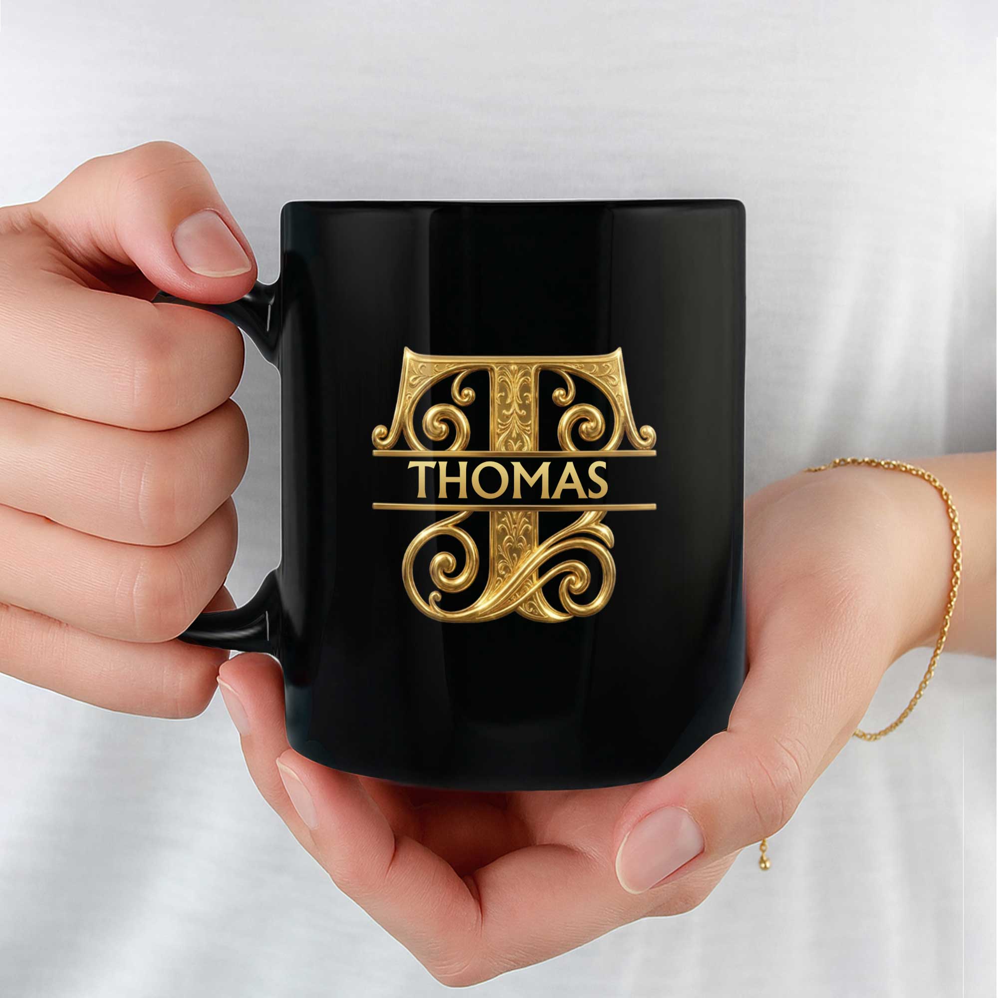 Personalized Black Mug Custom Initials Gift for Son Black Mug GradoCreations