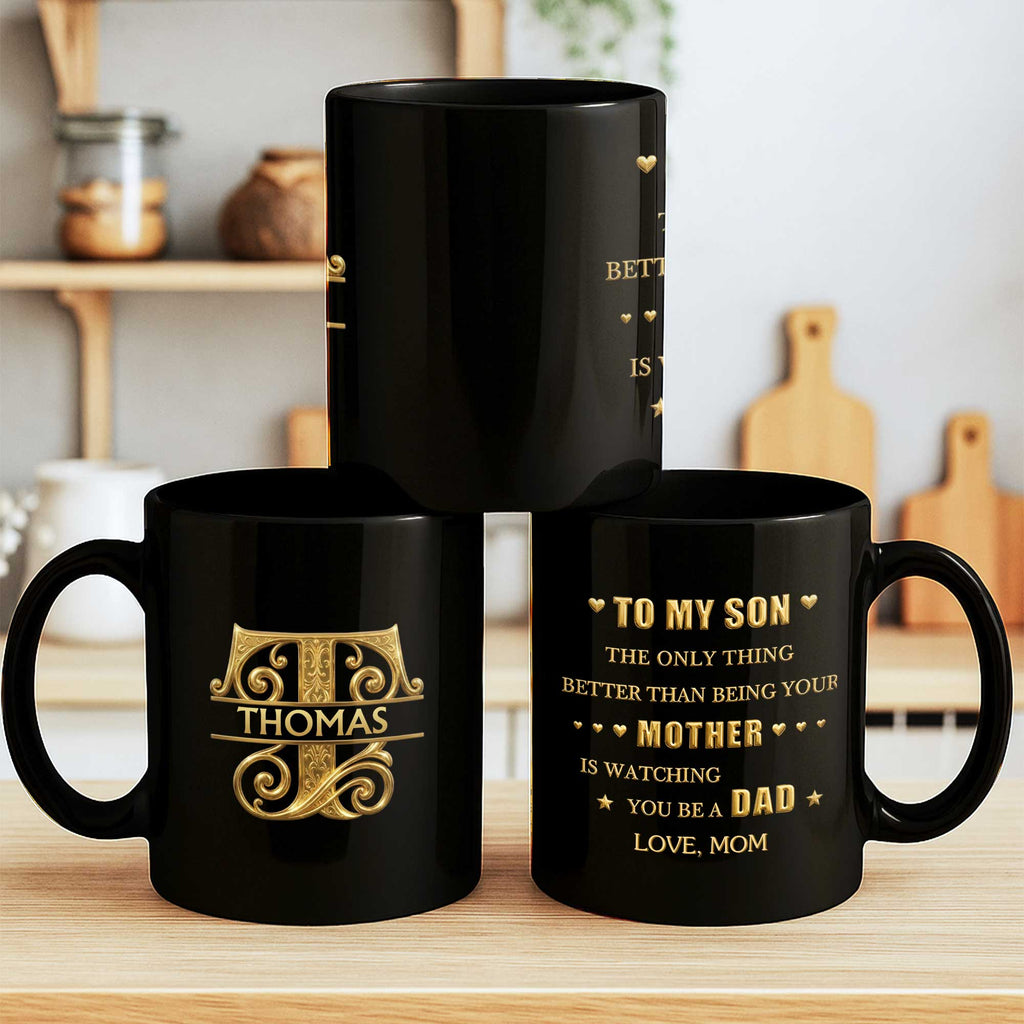 Personalized Black Mug Custom Initials Gift for Son Black Mug GradoCreations