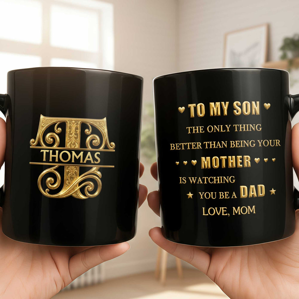 Personalized Black Mug Custom Initials Gift for Son Black Mug GradoCreations