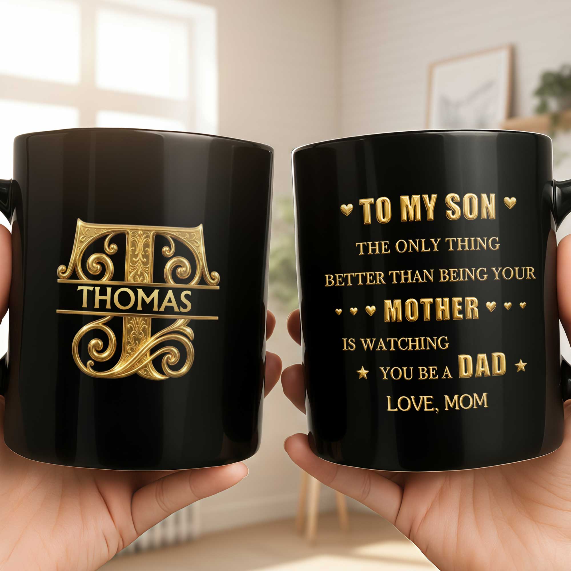 Personalized Black Mug Custom Initials Gift for Son Black Mug GradoCreations