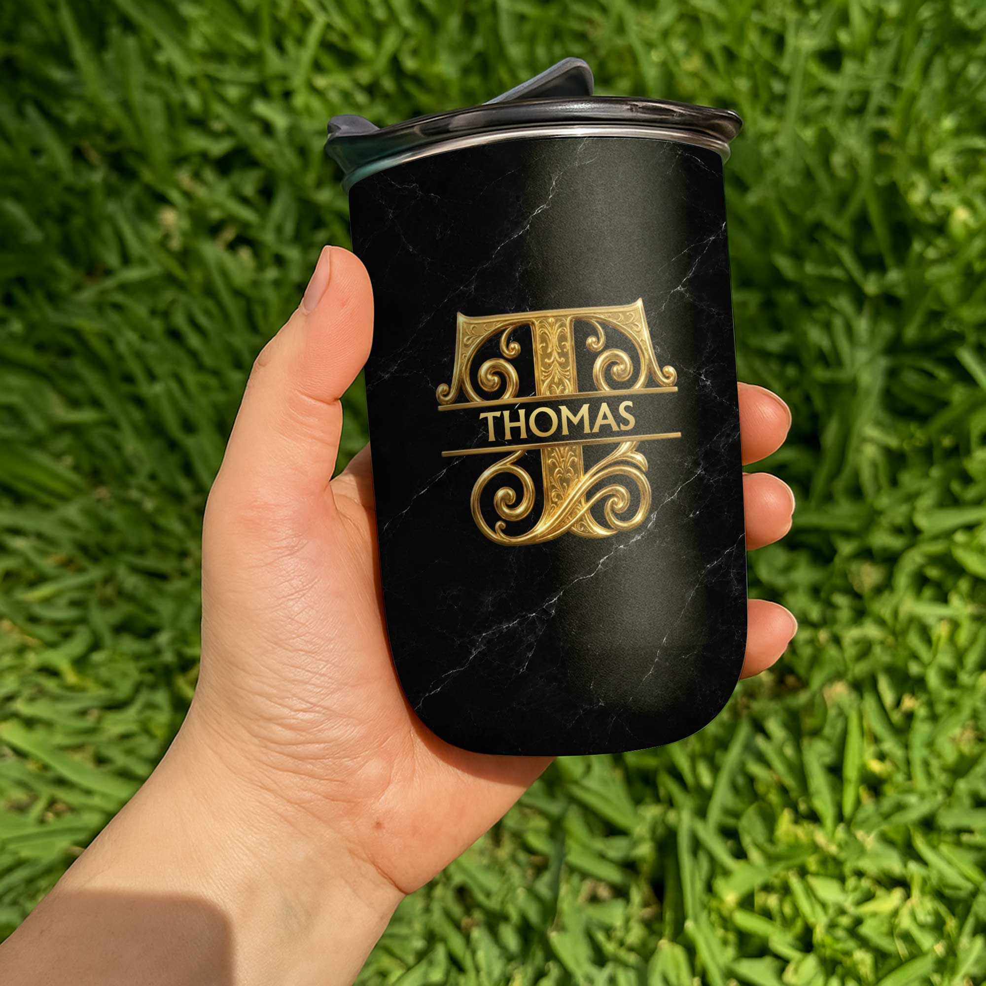 Personalized 10oz Black Marble Tumbler Custom Initial Gift for Dad 10oz tumbler GradoCreations