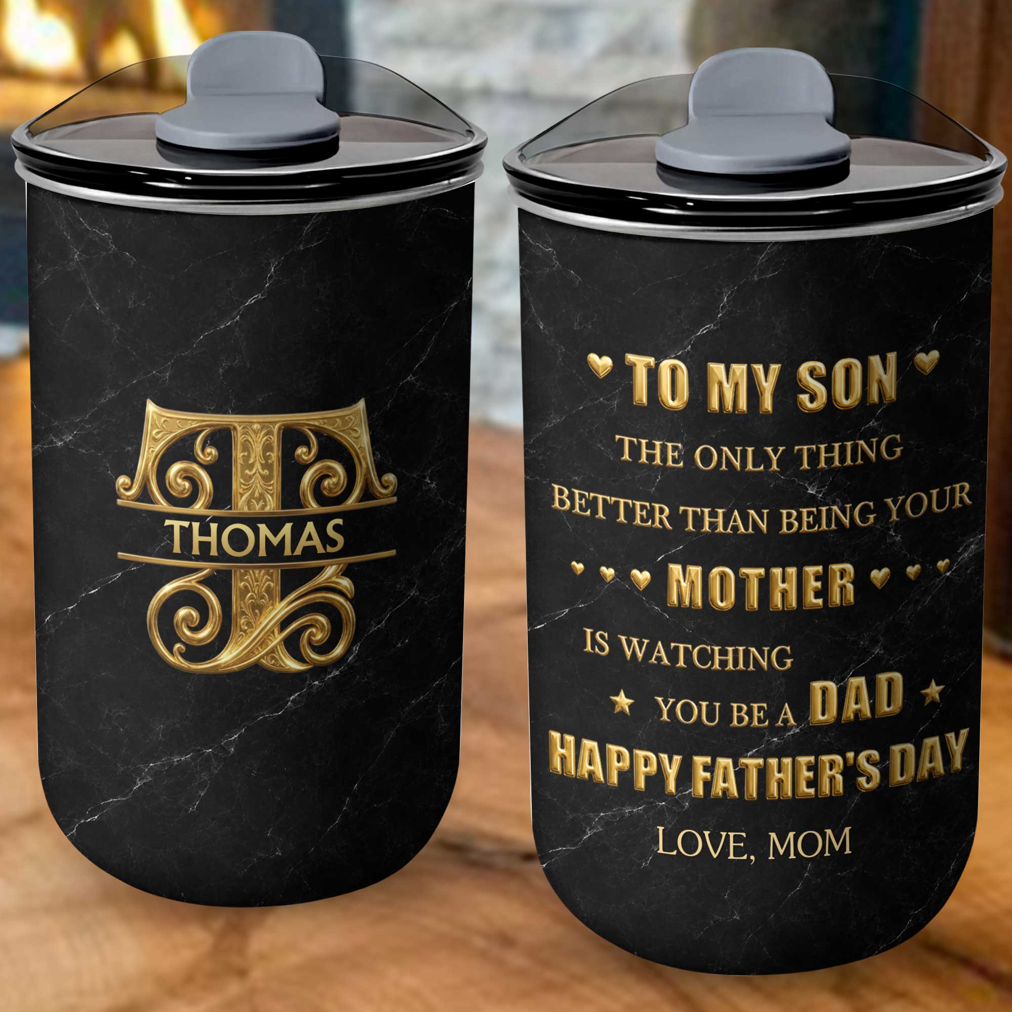 Personalized 10oz Black Marble Tumbler Custom Initial Gift for Dad 10oz tumbler GradoCreations