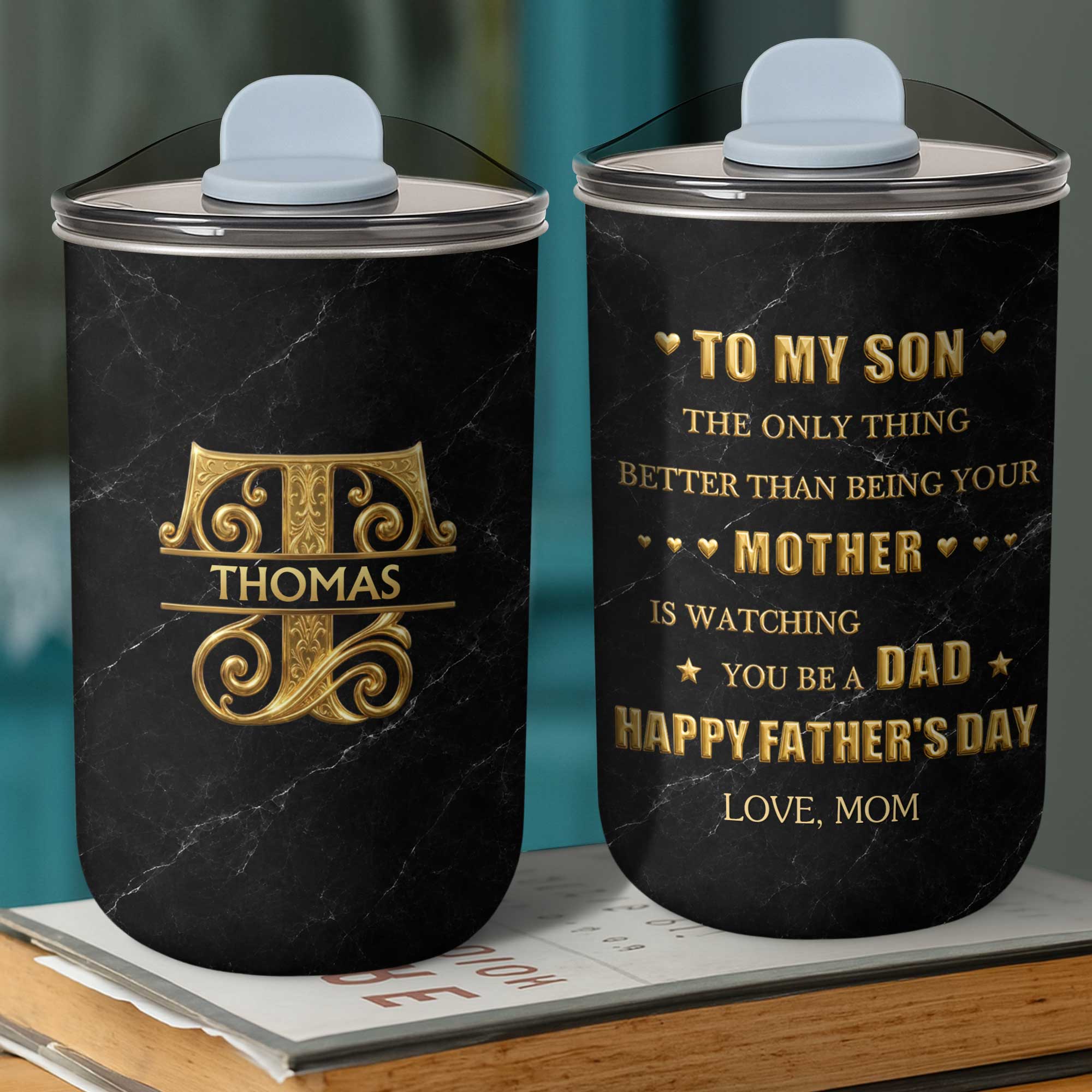 Personalized 10oz Black Marble Tumbler Custom Initial Gift for Dad 10oz tumbler GradoCreations