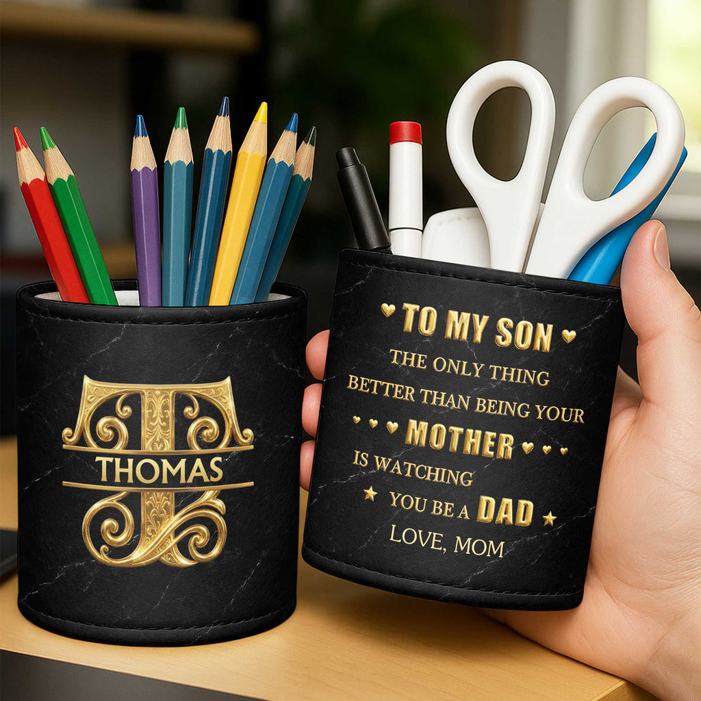 Personalized Leather Pen Holder Custom Name Gift for Dad Pen Holders GradoCreations
