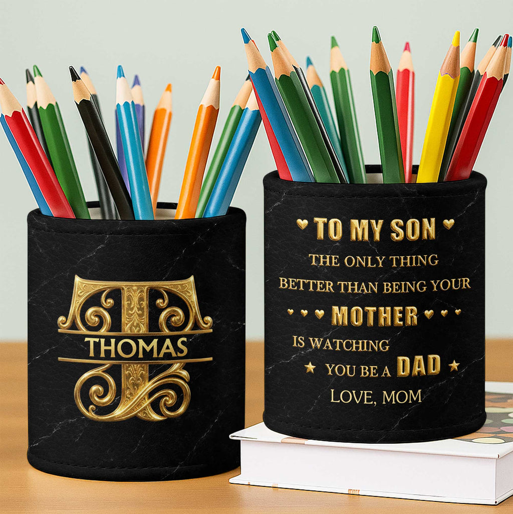 Personalized Leather Pen Holder Custom Name Gift for Dad Pen Holders GradoCreations