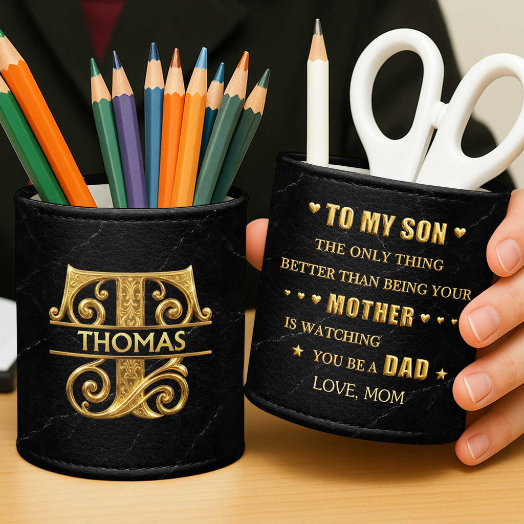Personalized Leather Pen Holder Custom Name Gift for Dad Pen Holders GradoCreations