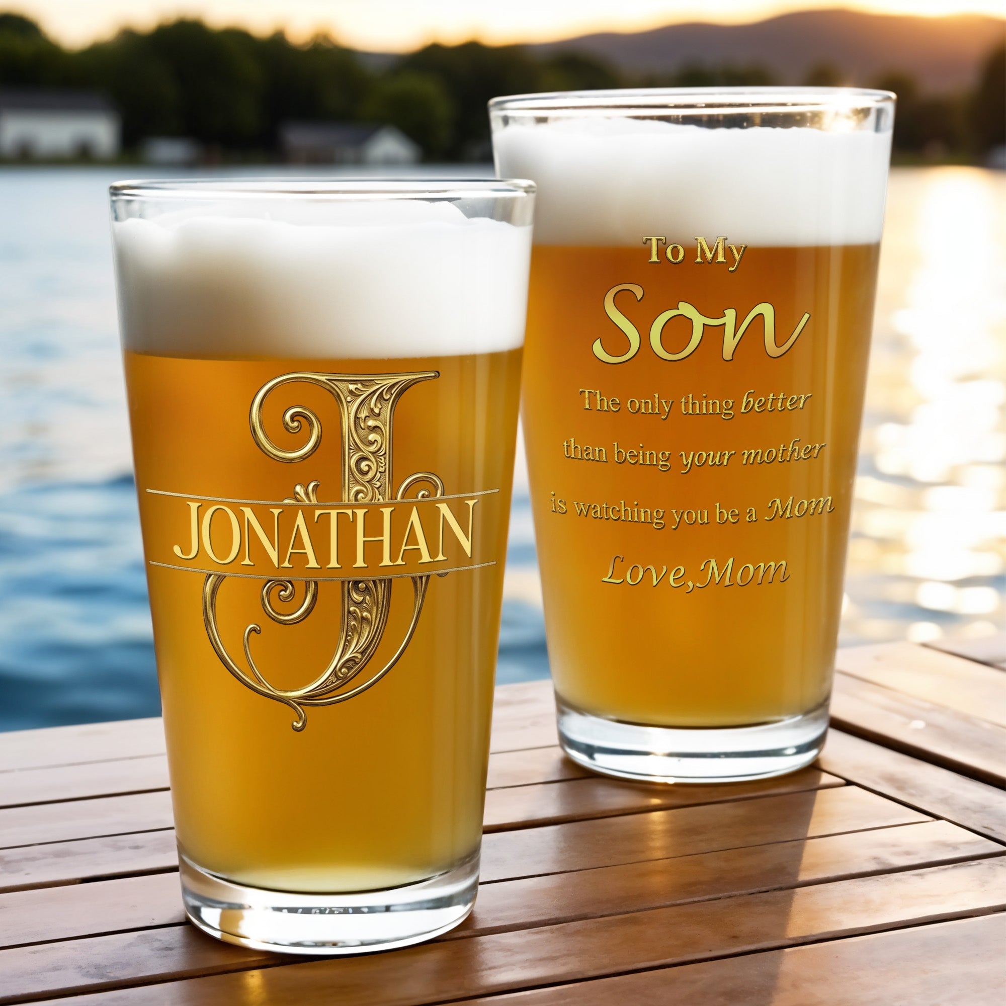 Personalized Custom Beer Glass Gift for Son - 16oz Durable Glass Beer Glasses GradoCreations