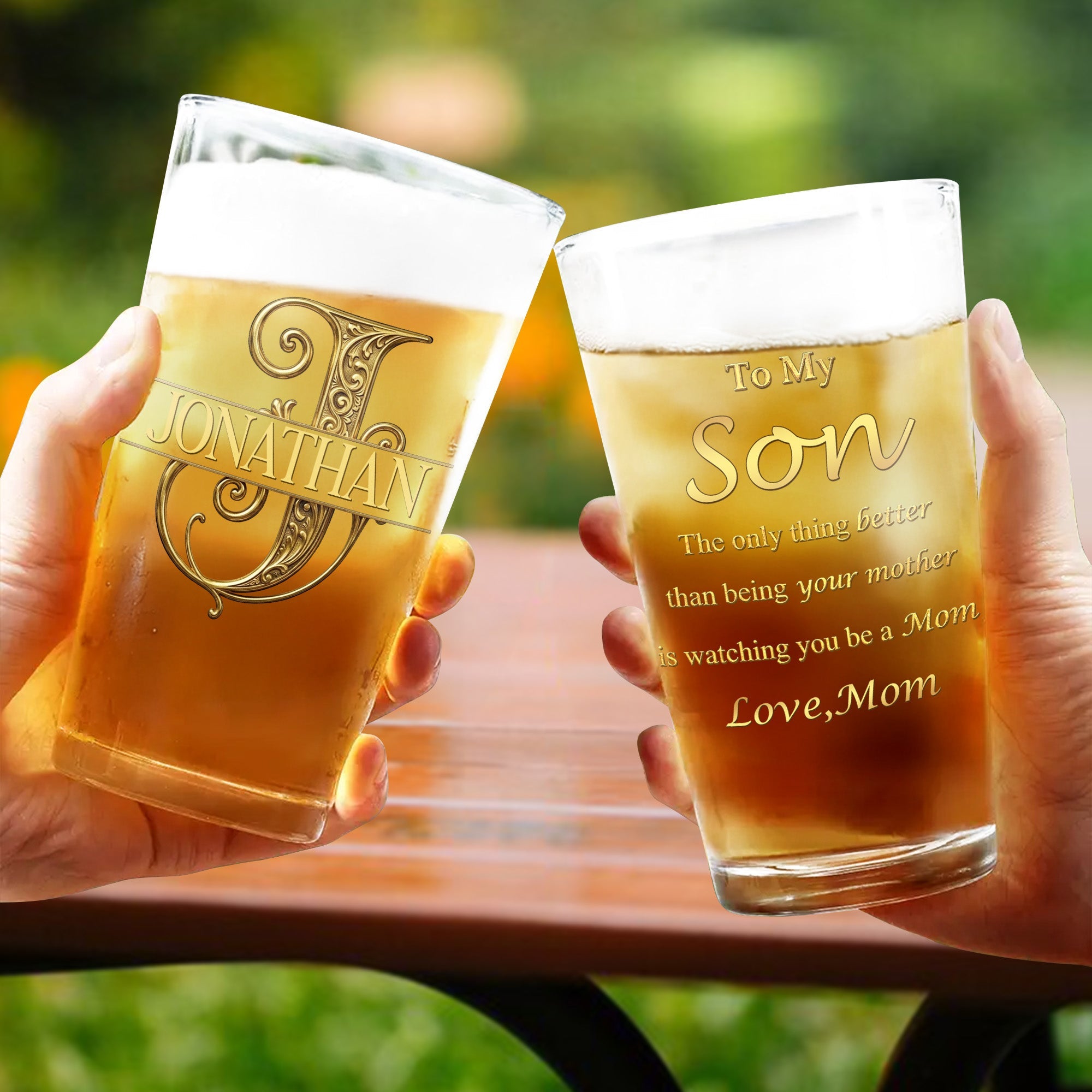 Personalized Custom Beer Glass Gift for Son - 16oz Durable Glass Beer Glasses GradoCreations